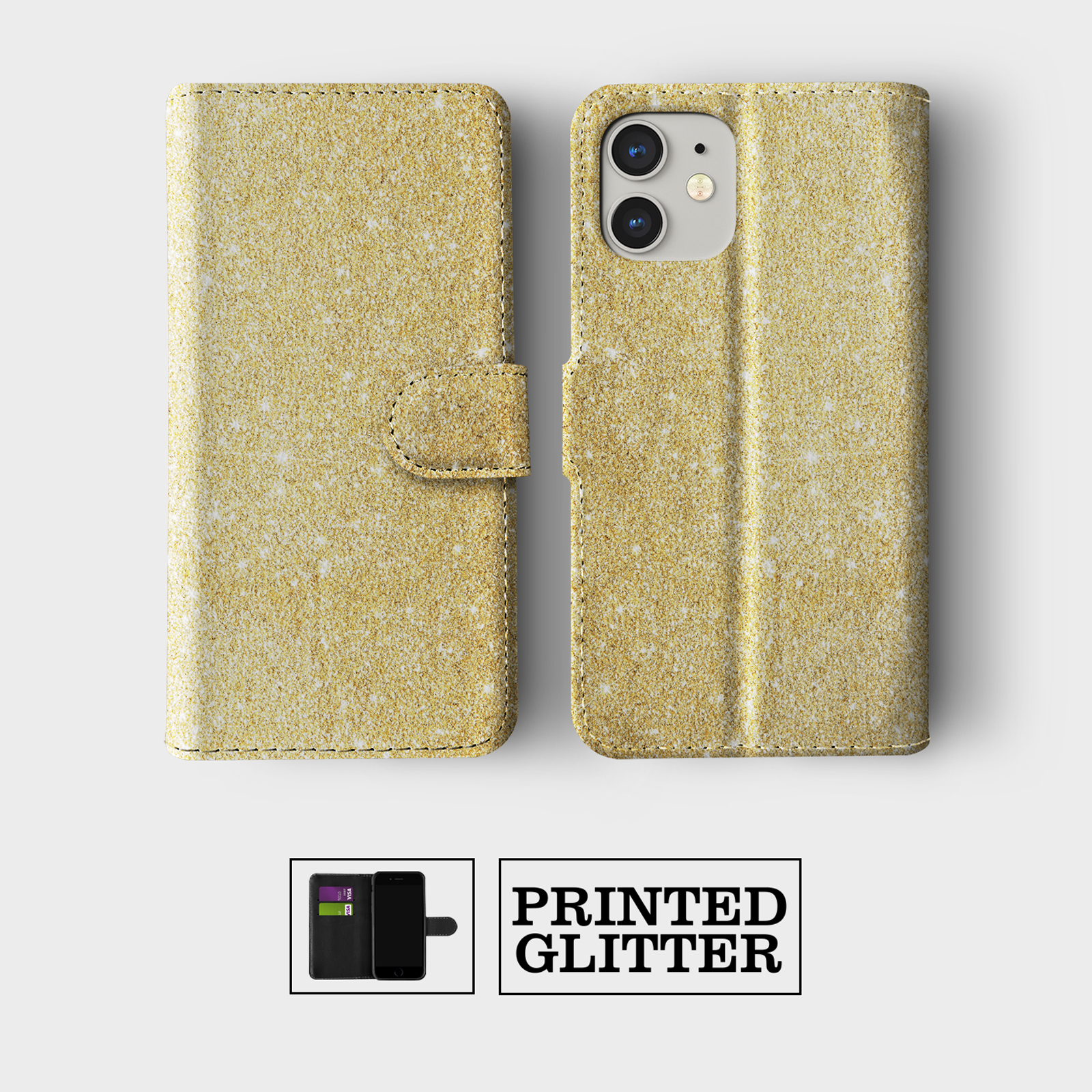 CASE FOR IPHONE 16 16E 15 14 12 12 PRO WALLET FLIP PHONE COVER ROSE GOLD GLITTER - Picture 7 of 9