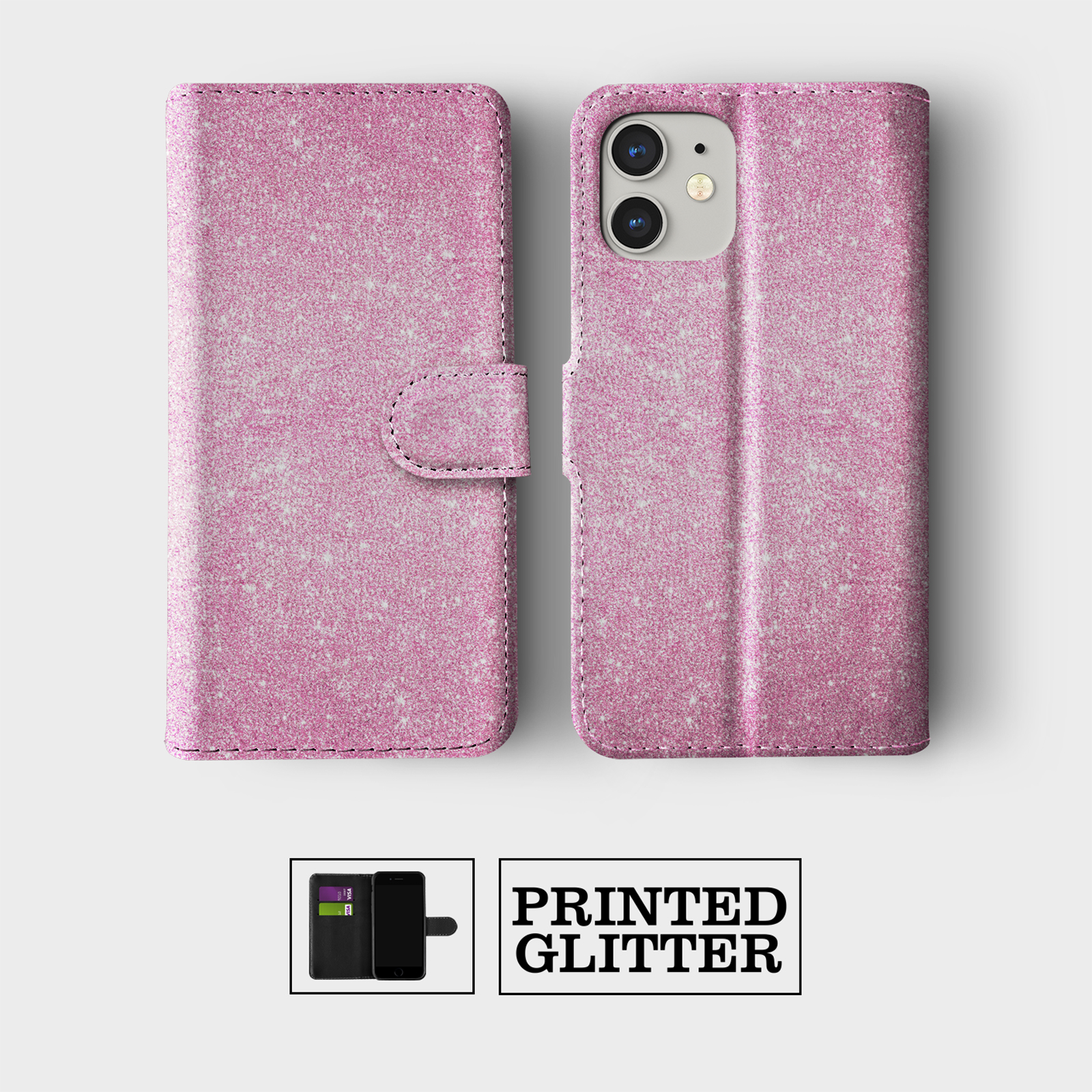 CASE FOR IPHONE 16 16E 15 14 12 12 PRO WALLET FLIP PHONE COVER ROSE GOLD GLITTER - Picture 8 of 9