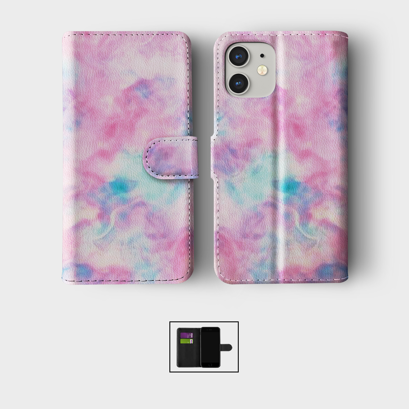 CASE FOR IPHONE 16 16E 15 14 12 12 SE PRO WALLET FLIP PHONE COVER RAINBOW MARBLE - 第 7/9 張圖片