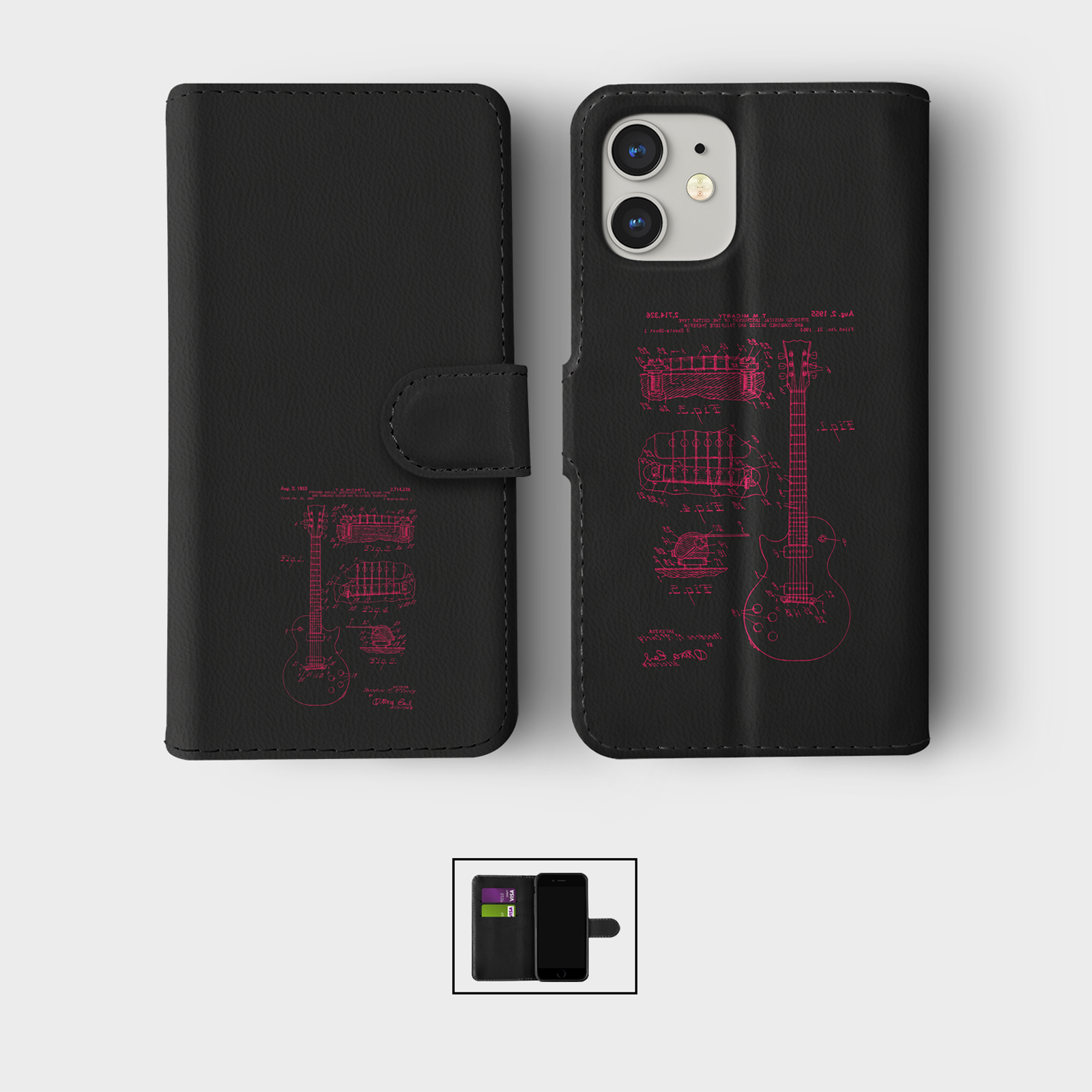 CASE FOR IPHONE 16 16E 15 14 12 SE PRO WALLET FLIP PHONE COVER ELECTRIC GUITAR - 第 5/8 張圖片