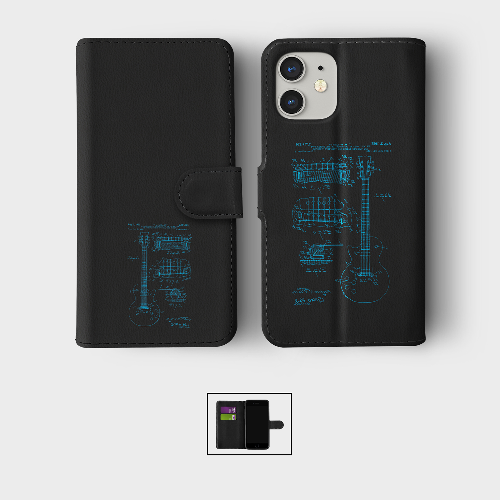 CASE FOR IPHONE 16 16E 15 14 12 SE PRO WALLET FLIP PHONE COVER ELECTRIC GUITAR - 第 7/8 張圖片