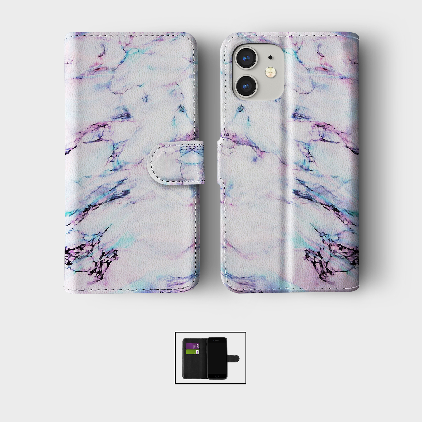 CASE FOR IPHONE 16 15 14 13 12 11 PRO WALLET FLIP PHONE COVER MARBLE ROSE GOLD - Picture 4 of 10