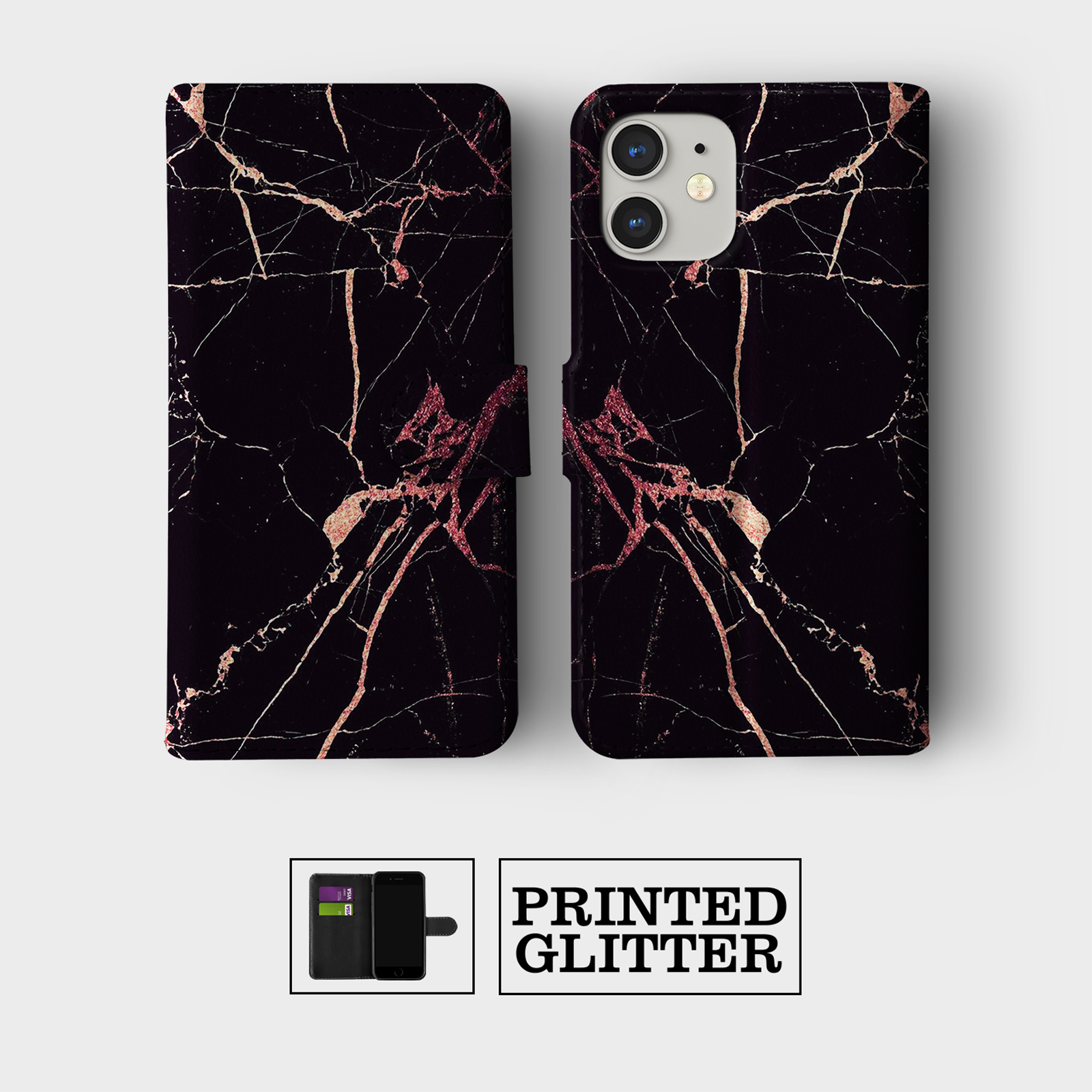 CASE FOR IPHONE 16 15 14 13 12 11 PRO WALLET FLIP PHONE COVER MARBLE ROSE GOLD - Picture 6 of 10