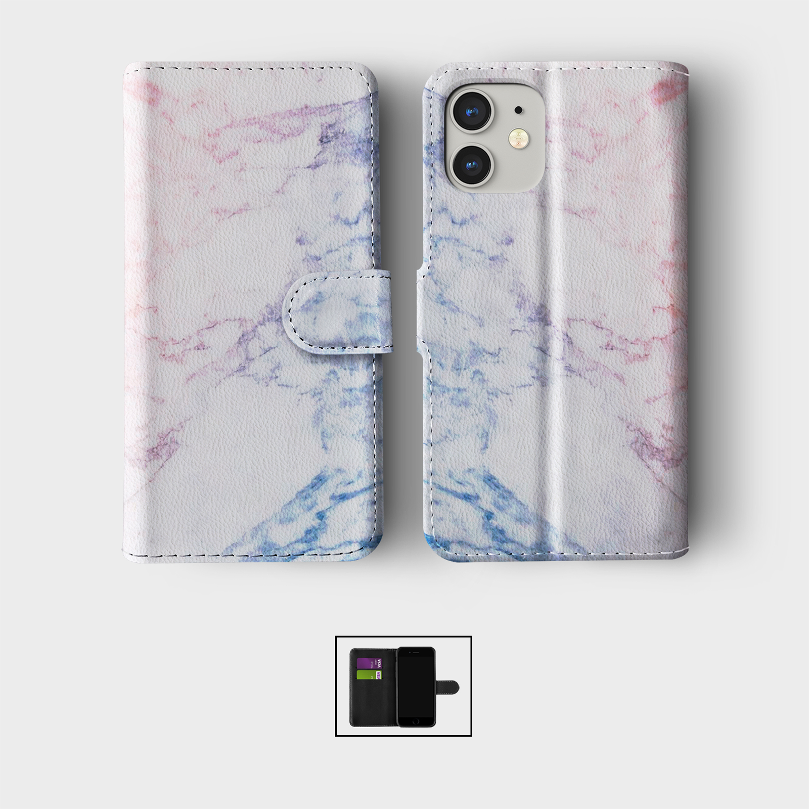 CASE FOR IPHONE 16 15 14 13 12 11 PRO WALLET FLIP PHONE COVER MARBLE ROSE GOLD - Picture 7 of 10