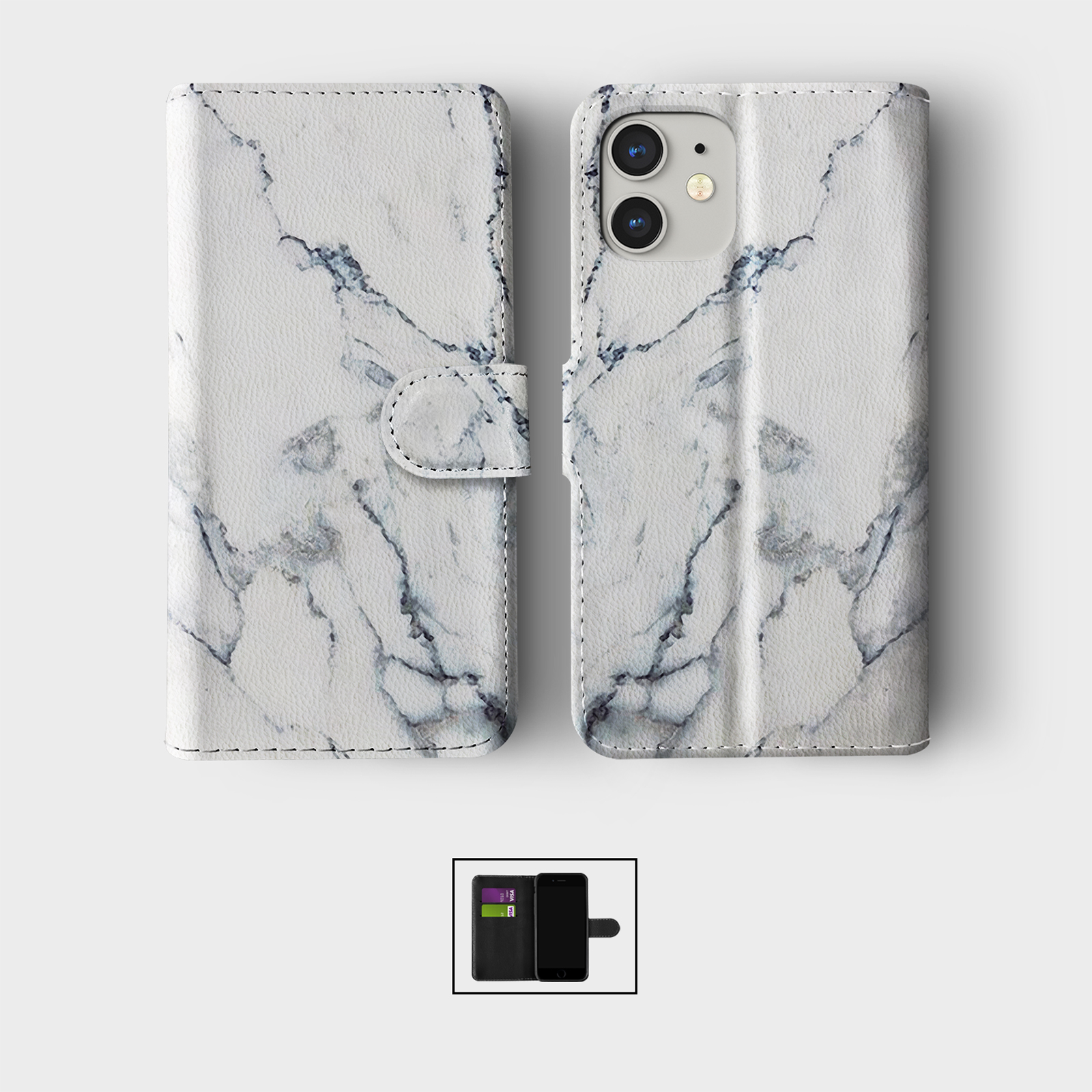 CASE FOR IPHONE 16 15 14 13 12 11 PRO WALLET FLIP PHONE COVER MARBLE ROSE GOLD - Picture 8 of 10