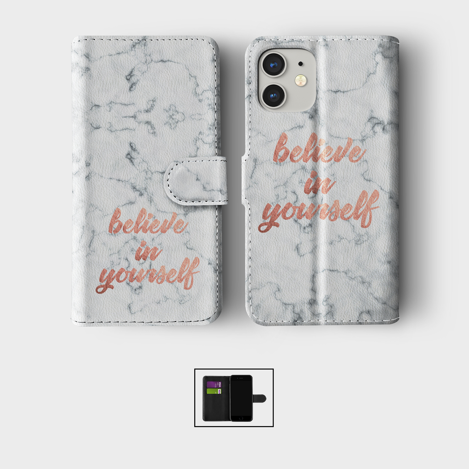 CASE FOR IPHONE 16 15 14 13 12 11 PRO WALLET FLIP PHONE COVER MARBLE ROSE GOLD - Picture 9 of 10