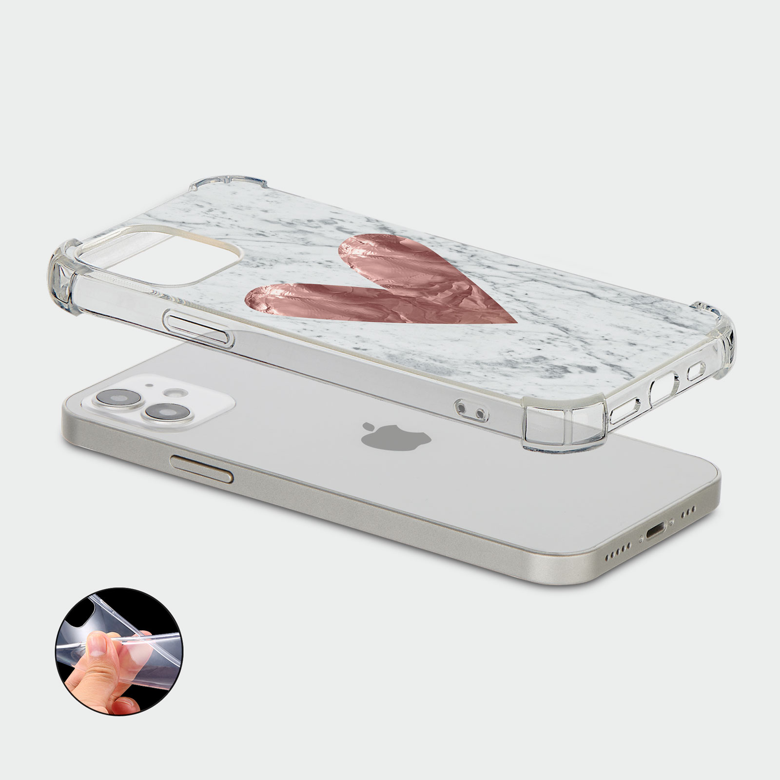 CASE FOR IPHONE 15 14 13 12 11 SE 8 PRO SHOCKPROOF PHONE COVER MARBLE ROSE GOLD - Picture 8 of 34