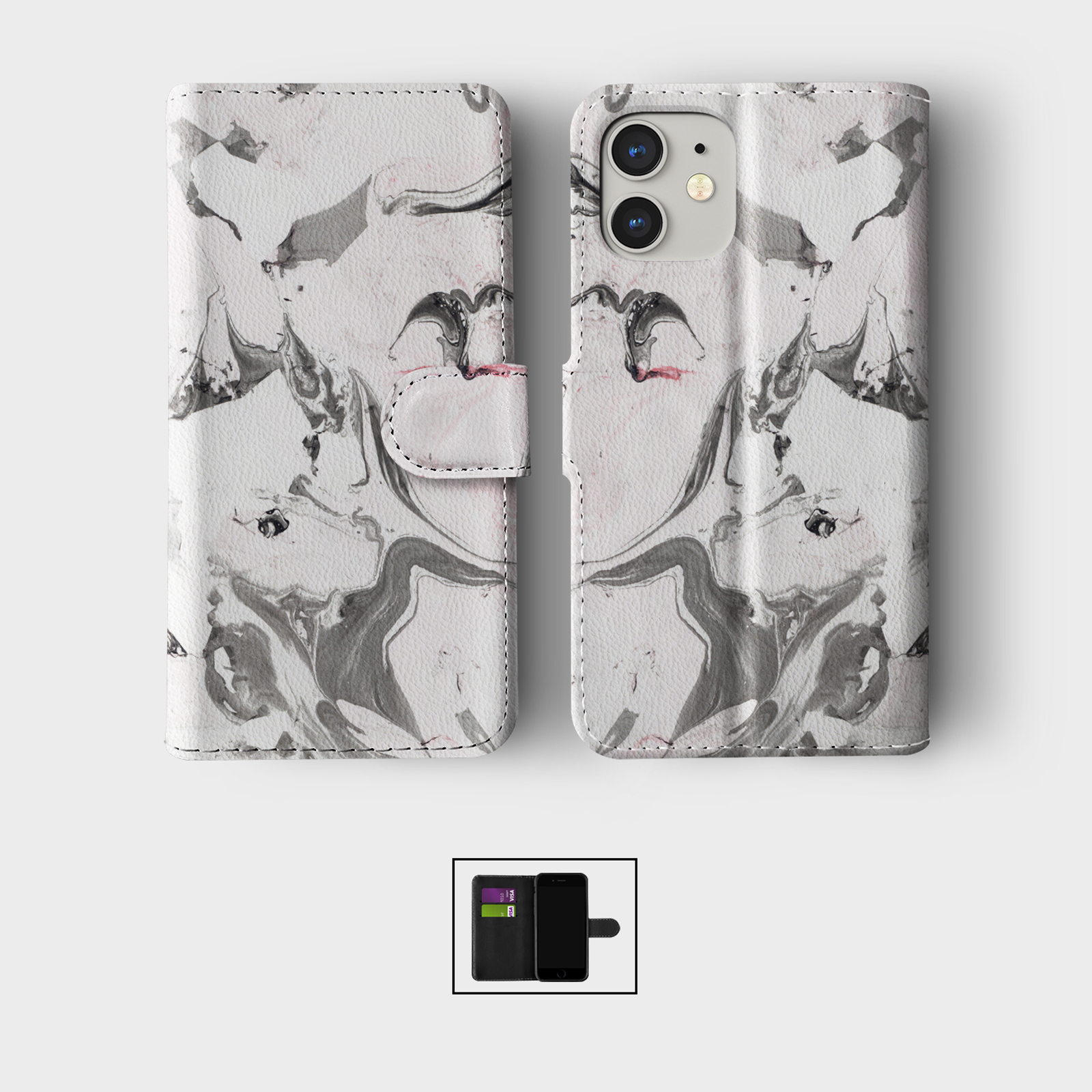 CASE FOR IPHONE 16 15 14 13 12 11 SE PRO WALLET FLIP PHONE COVER COLOUR SWIRL - Picture 5 of 10