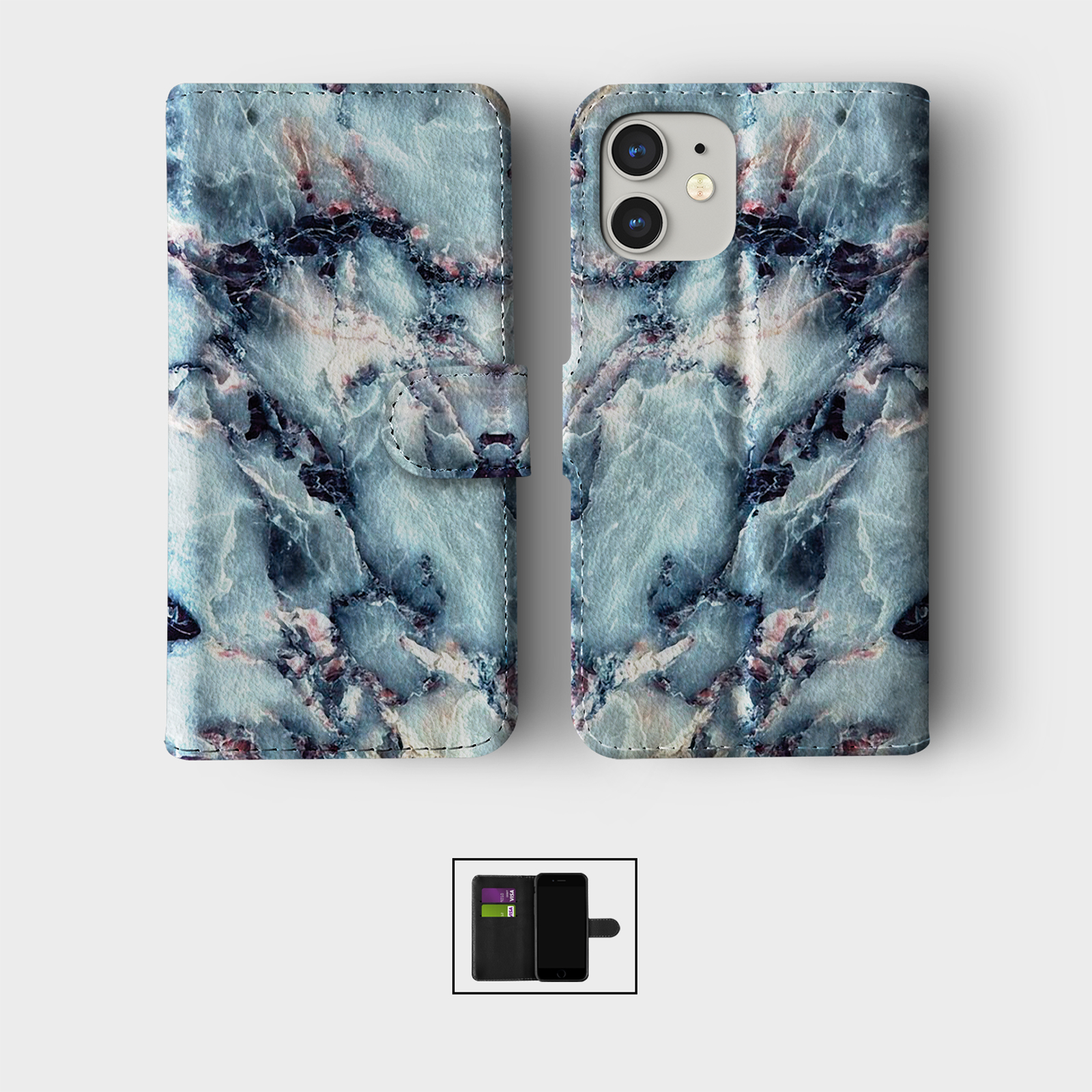 CASE FOR IPHONE 16 15 14 13 12 11 SE PRO WALLET FLIP PHONE COVER MARBLE GRANITE - Picture 2 of 10