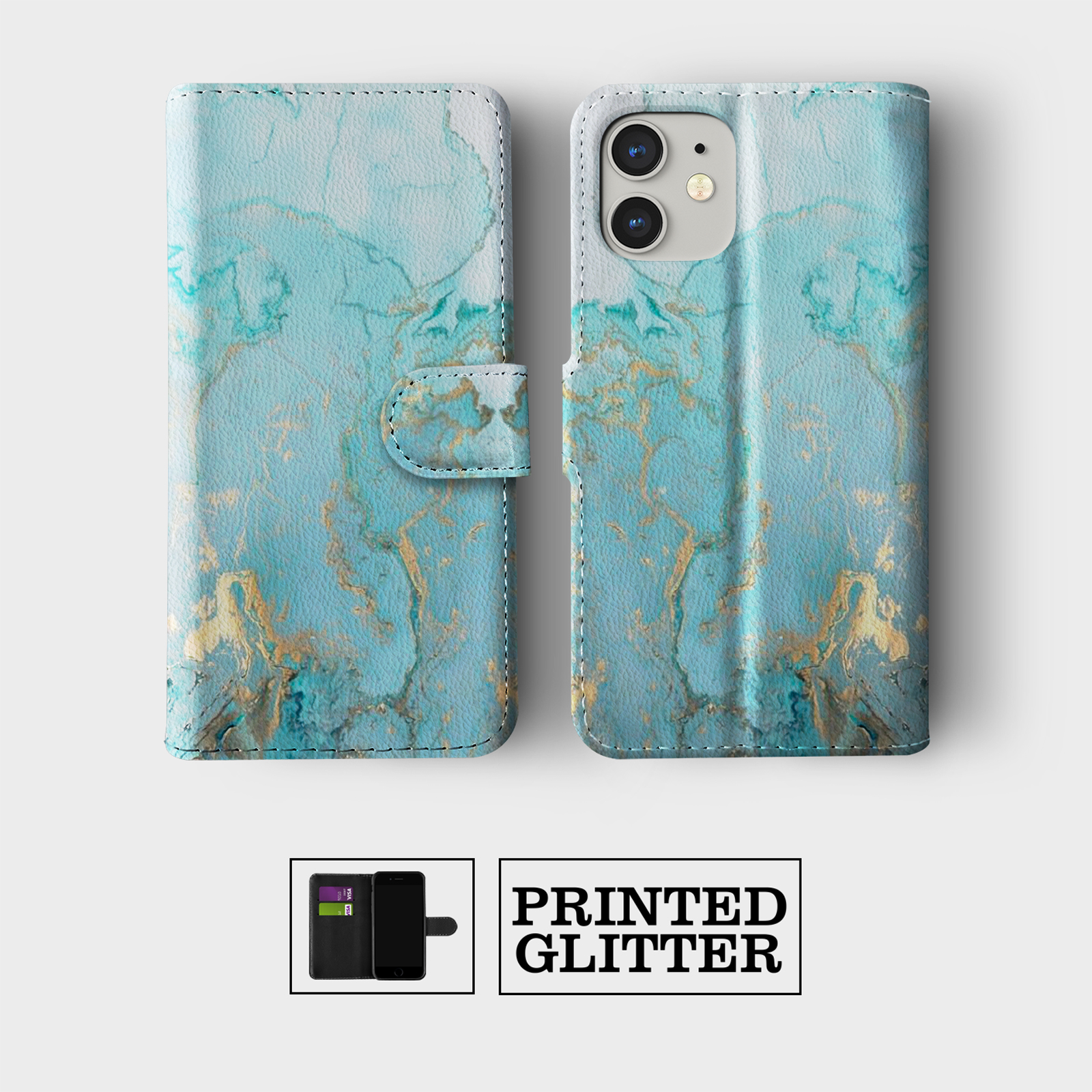 CASE FOR IPHONE 16 15 14 13 12 11 SE PRO WALLET FLIP PHONE COVER MARBLE GRANITE - Picture 3 of 10