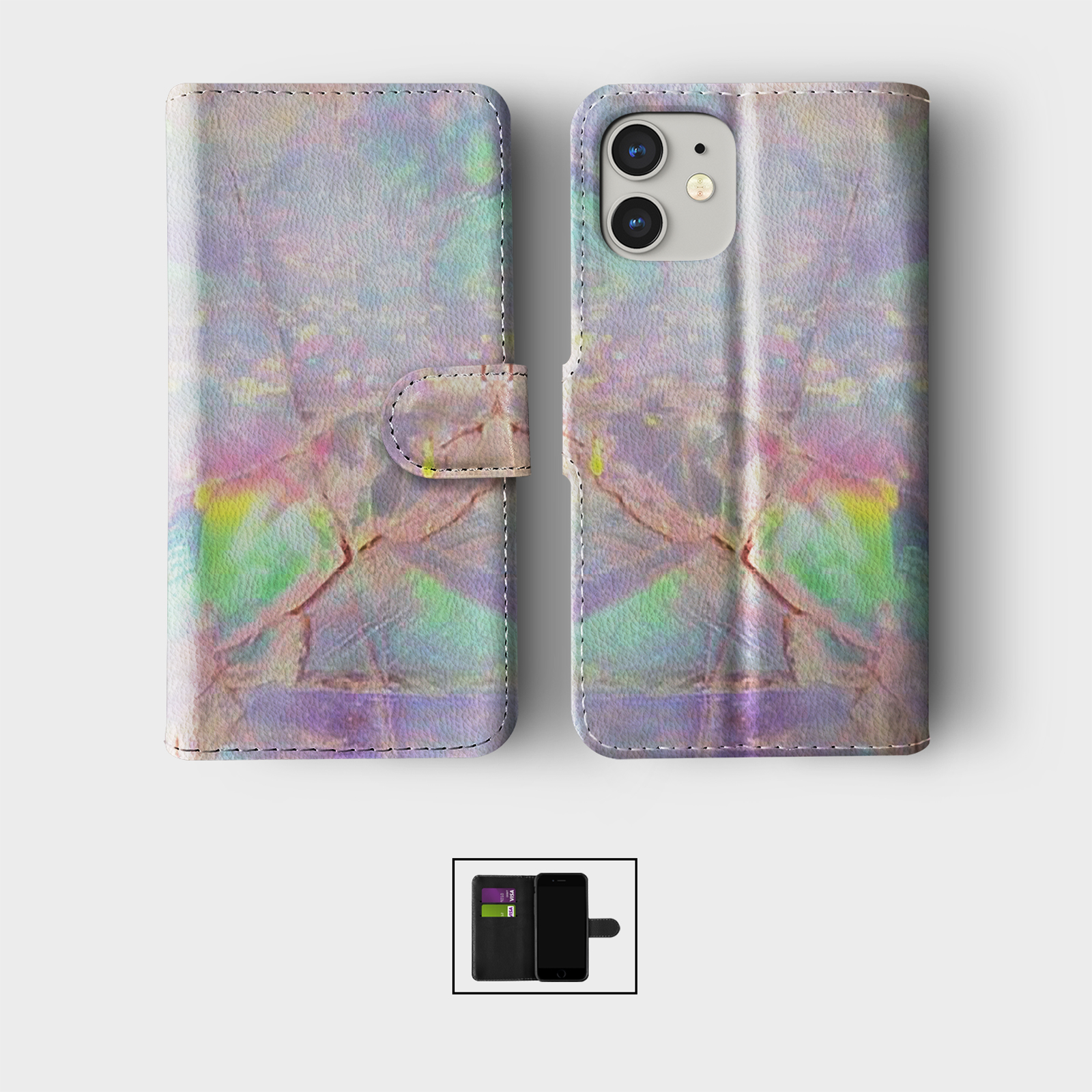 CASE FOR IPHONE 16 15 14 13 12 11 SE PRO WALLET FLIP PHONE COVER MARBLE GRANITE - Picture 4 of 10