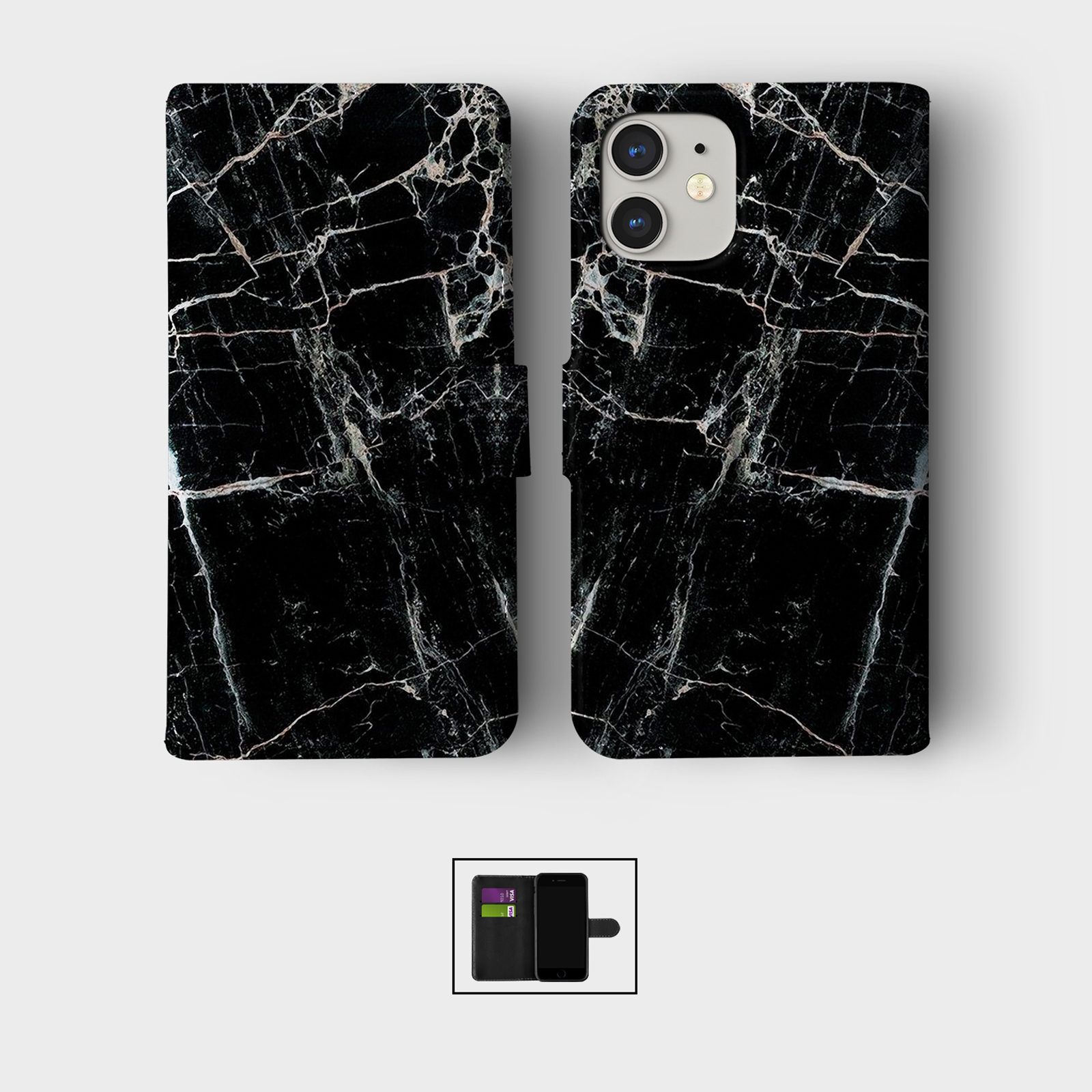 CASE FOR IPHONE 16 15 14 13 12 11 SE PRO WALLET FLIP PHONE COVER MARBLE GRANITE - Picture 6 of 10