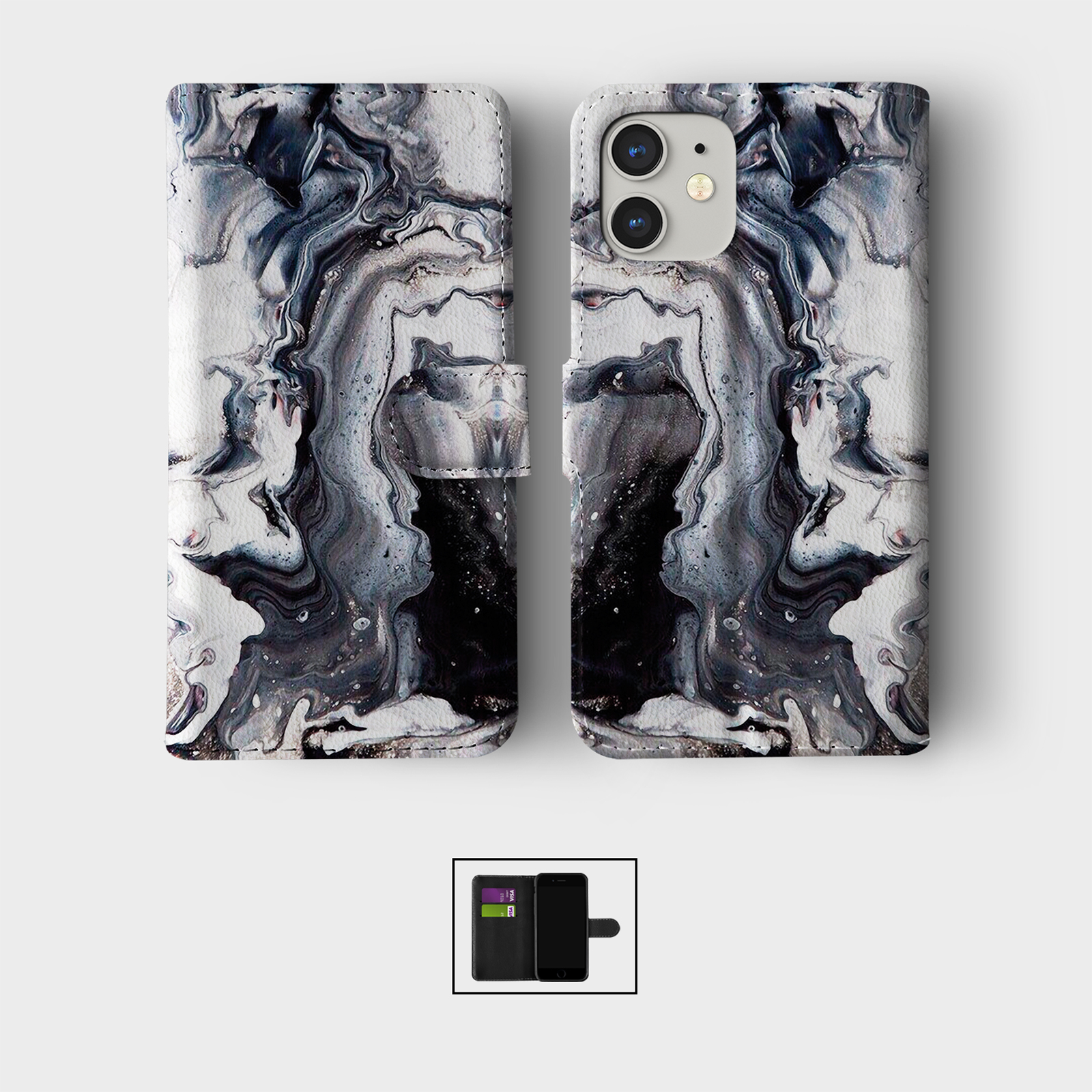 CASE FOR IPHONE 16 15 14 13 12 11 SE PRO WALLET FLIP PHONE COVER MARBLE GRANITE - Picture 7 of 10