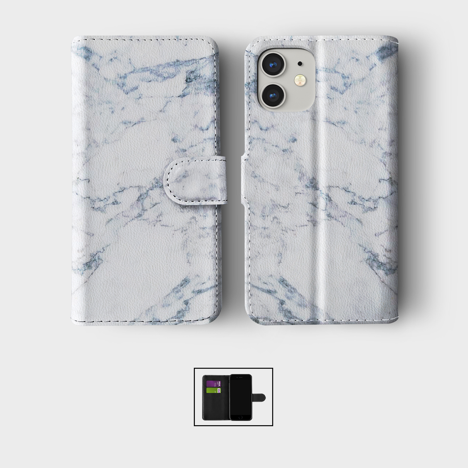 CASE FOR IPHONE 16 15 14 13 12 11 SE PRO WALLET FLIP PHONE COVER MARBLE GRANITE - Picture 8 of 10