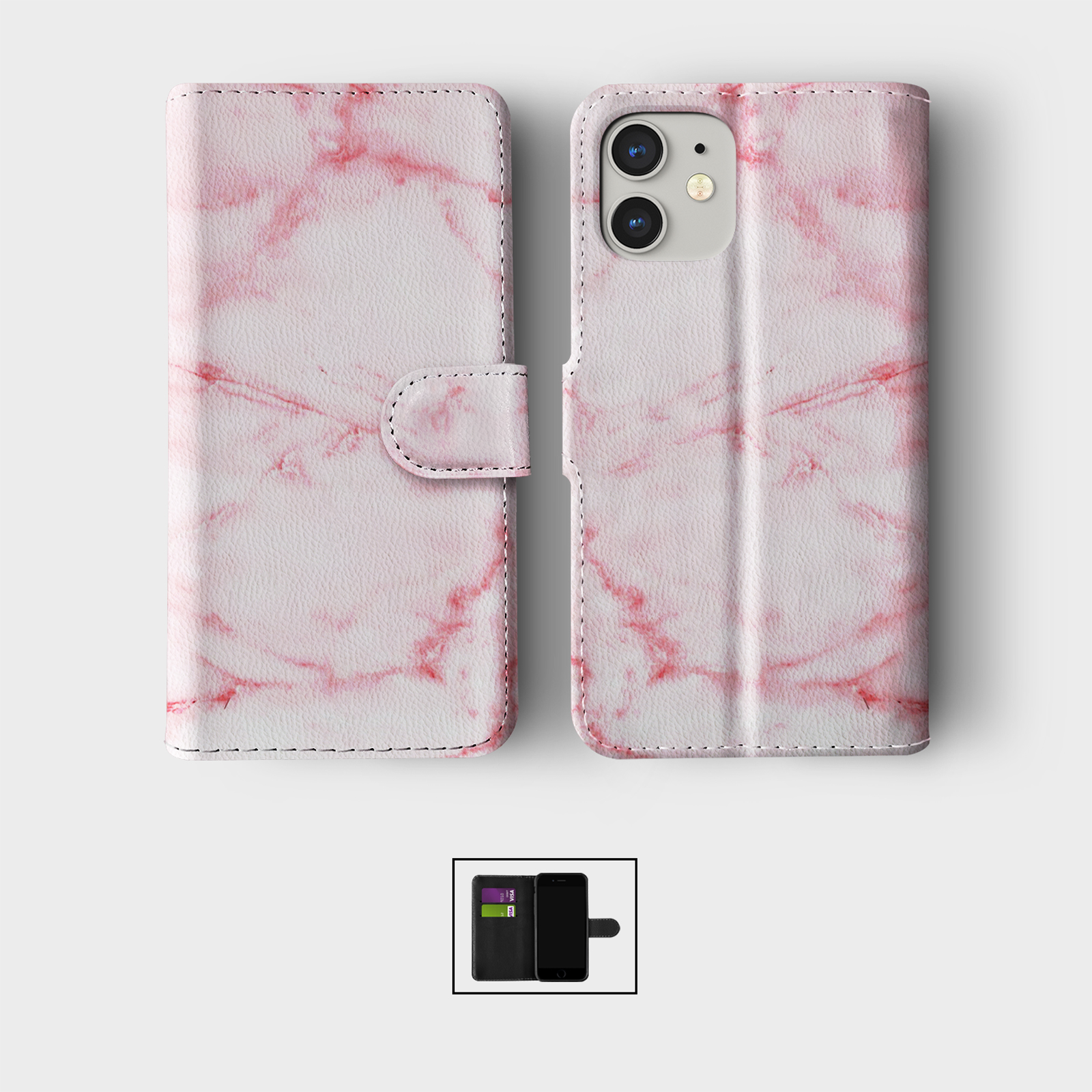 CASE FOR IPHONE 16 15 14 13 12 11 SE PRO WALLET FLIP PHONE COVER MARBLE GRANITE - Picture 9 of 10