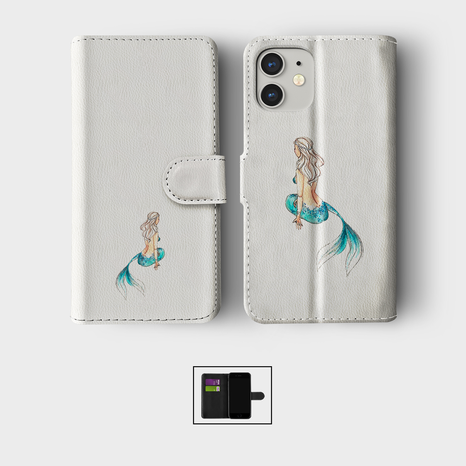 CASE FOR IPHONE 16 15 14 13 12 11 PRO WALLET FLIP PHONE COVER UNICORN MERMAIDS - Picture 2 of 10