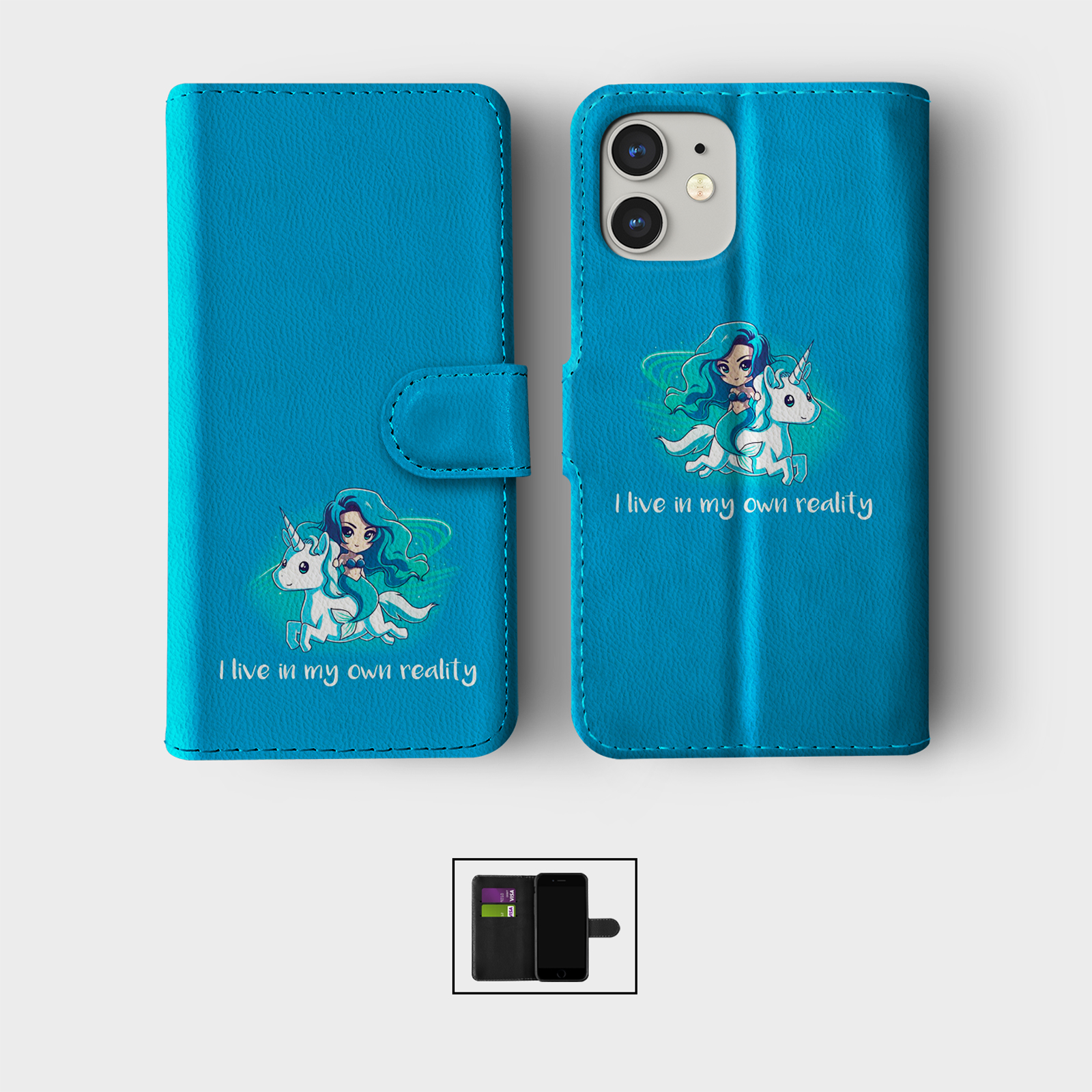 CASE FOR IPHONE 16 15 14 13 12 11 PRO WALLET FLIP PHONE COVER UNICORN MERMAIDS - Picture 3 of 10