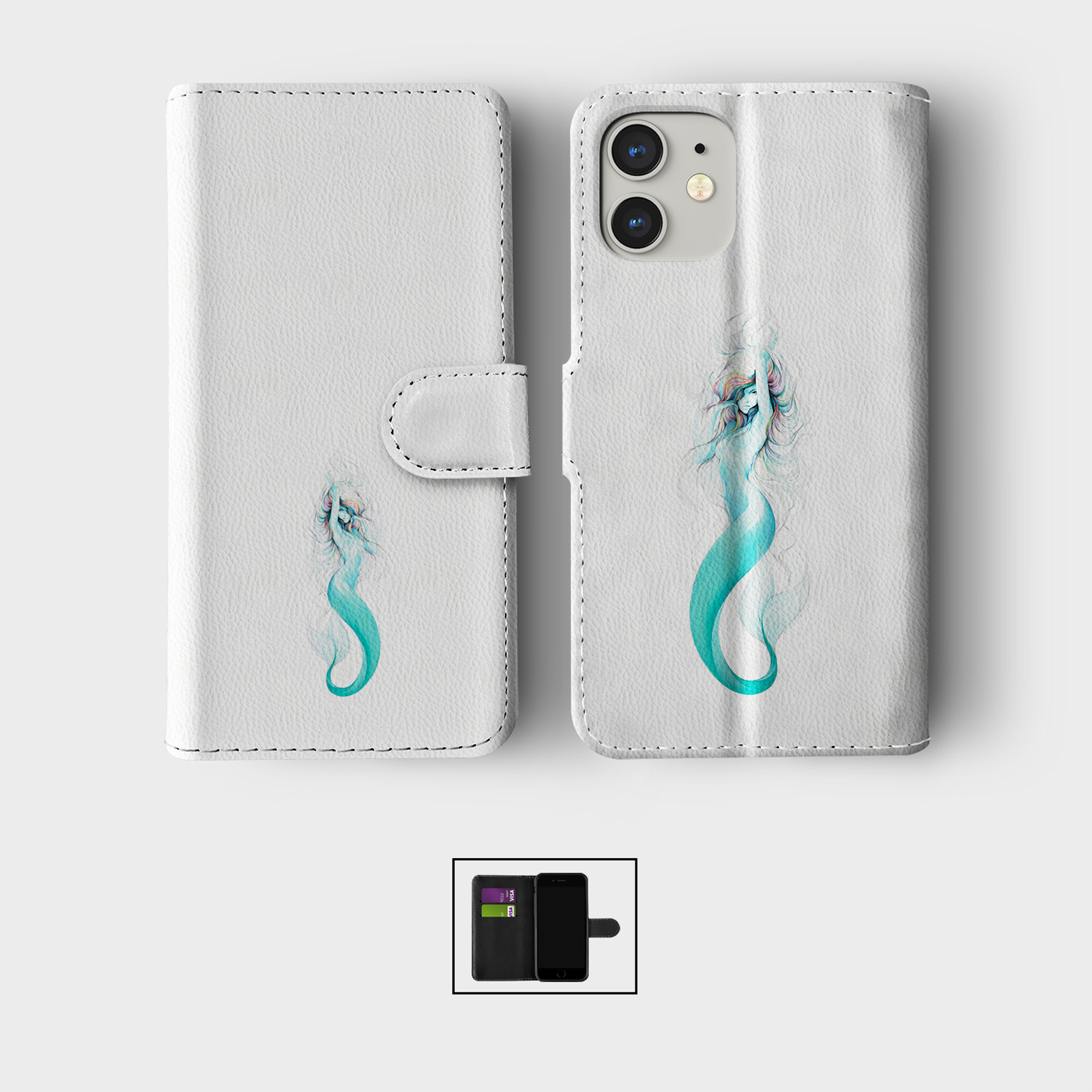 CASE FOR IPHONE 16 15 14 13 12 11 PRO WALLET FLIP PHONE COVER UNICORN MERMAIDS - Picture 5 of 10