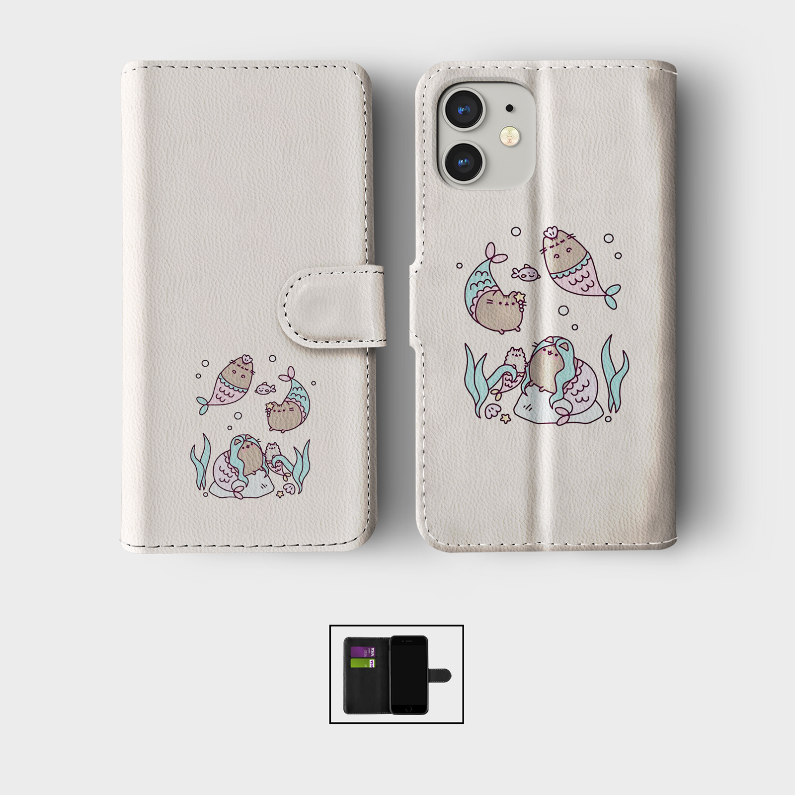 CASE FOR IPHONE 16 15 14 13 12 11 PRO WALLET FLIP PHONE COVER UNICORN MERMAIDS - Picture 8 of 10