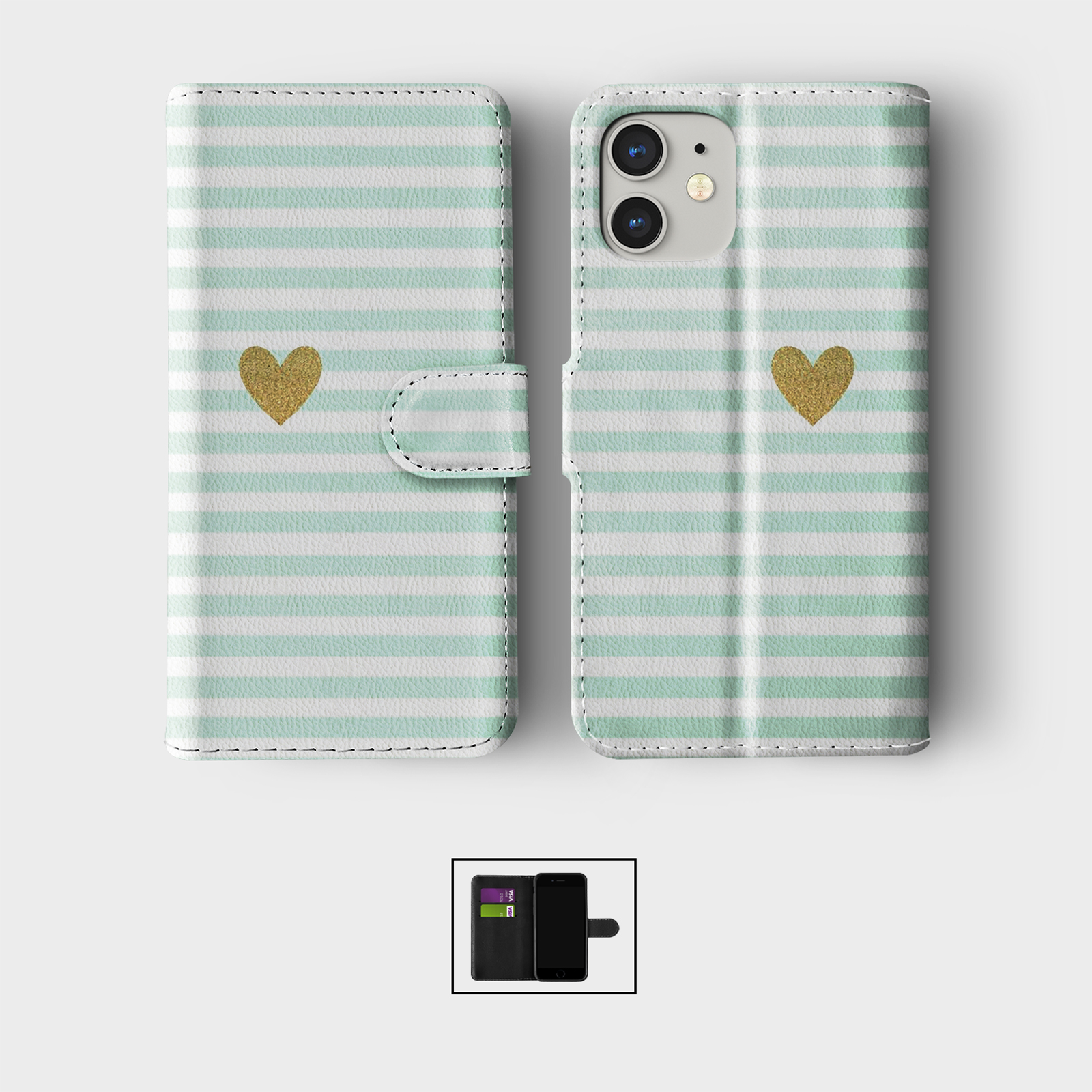 CASE FOR IPHONE 16 15 14 13 12 11 PRO WALLET FLIP PHONE COVER HEART MARBLE PINK - Picture 2 of 10