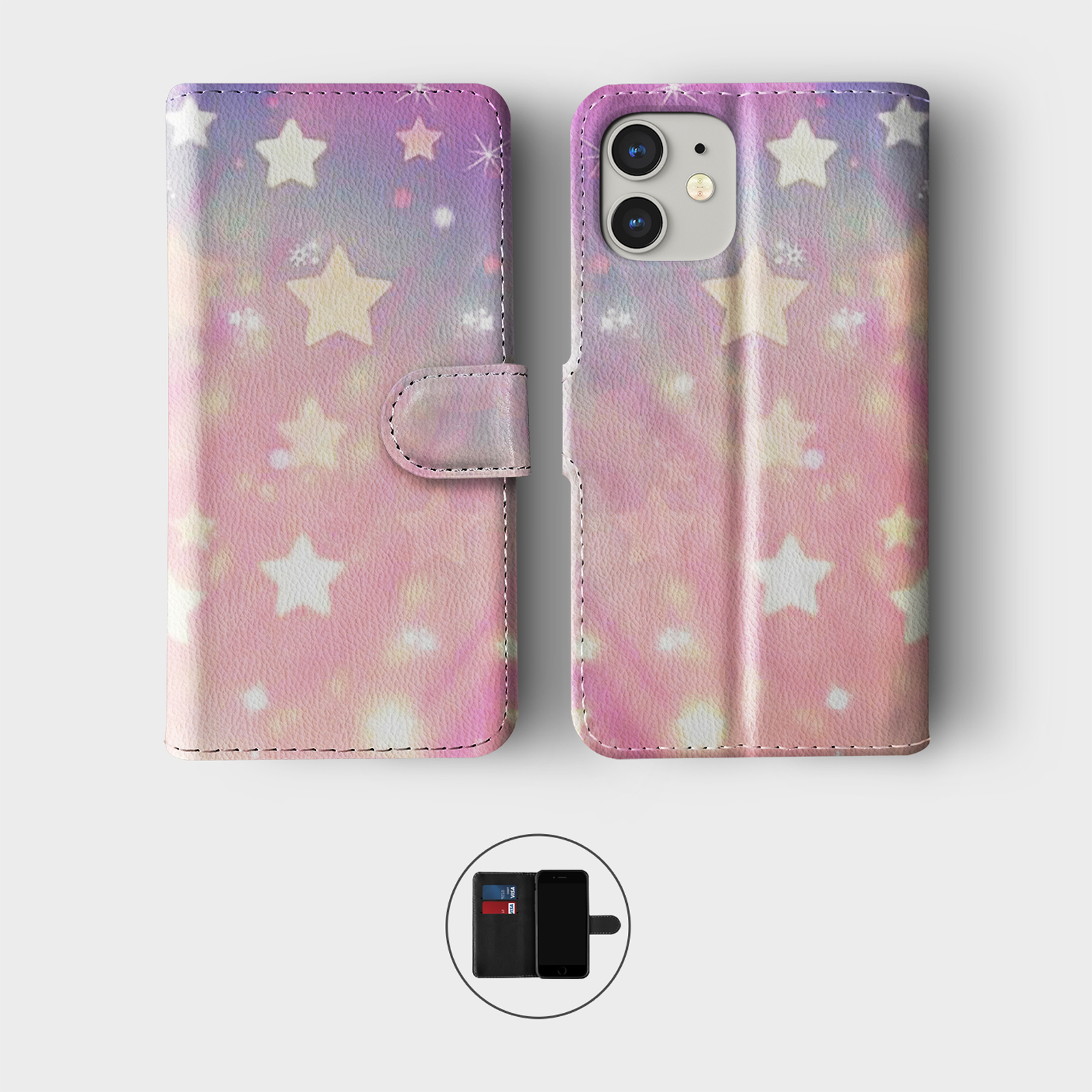 CASE FOR IPHONE 16 15 14 13 12 11 SE WALLET FLIP PHONE COVER IRIDESCENT GLITTER - Picture 7 of 10