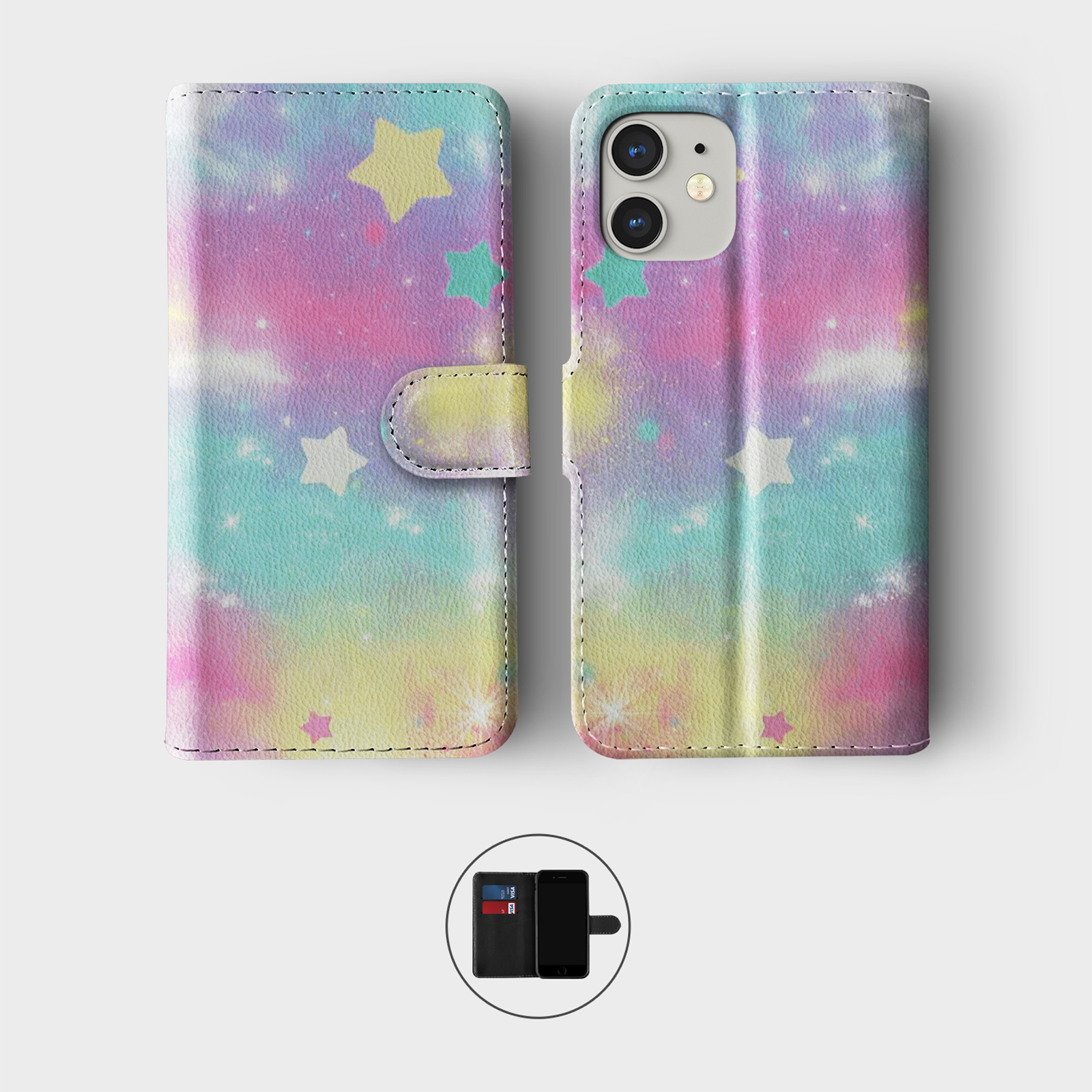 CASE FOR IPHONE 16 15 14 13 12 11 SE WALLET FLIP PHONE COVER IRIDESCENT GLITTER