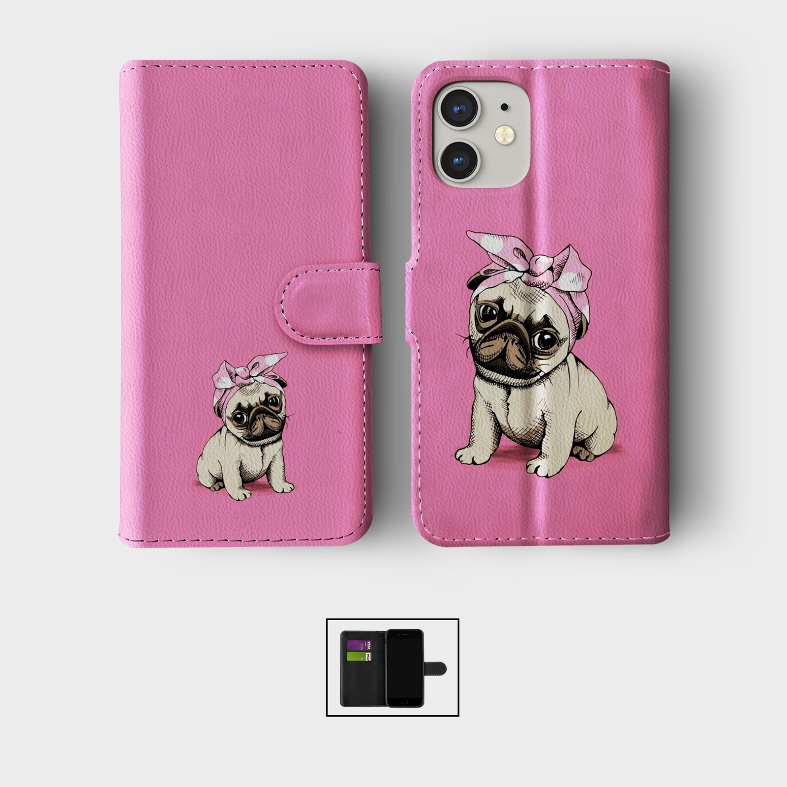 CASE FOR IPHONE 16 16E 15 14 12 SE PRO WALLET FLIP PHONE COVER CUTE LITTLE DOG - 第 5/7 張圖片