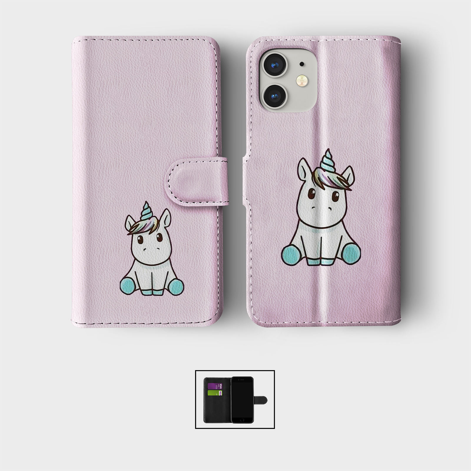 CASE FOR IPHONE 16 15 14 13 12 11 SE PRO WALLET FLIP PHONE COVER CUTE UNICORNS - Picture 2 of 10