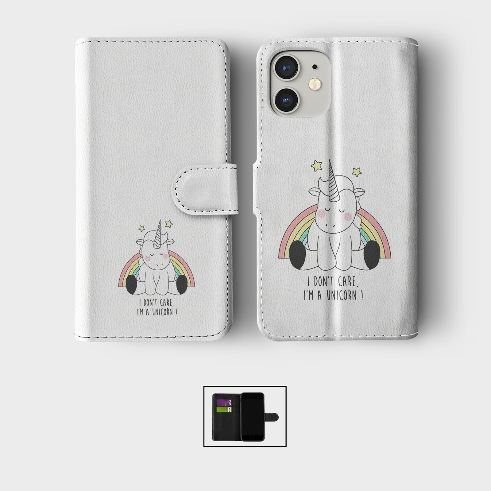 CASE FOR IPHONE 16 15 14 13 12 11 SE PRO WALLET FLIP PHONE COVER CUTE UNICORNS - Picture 4 of 10