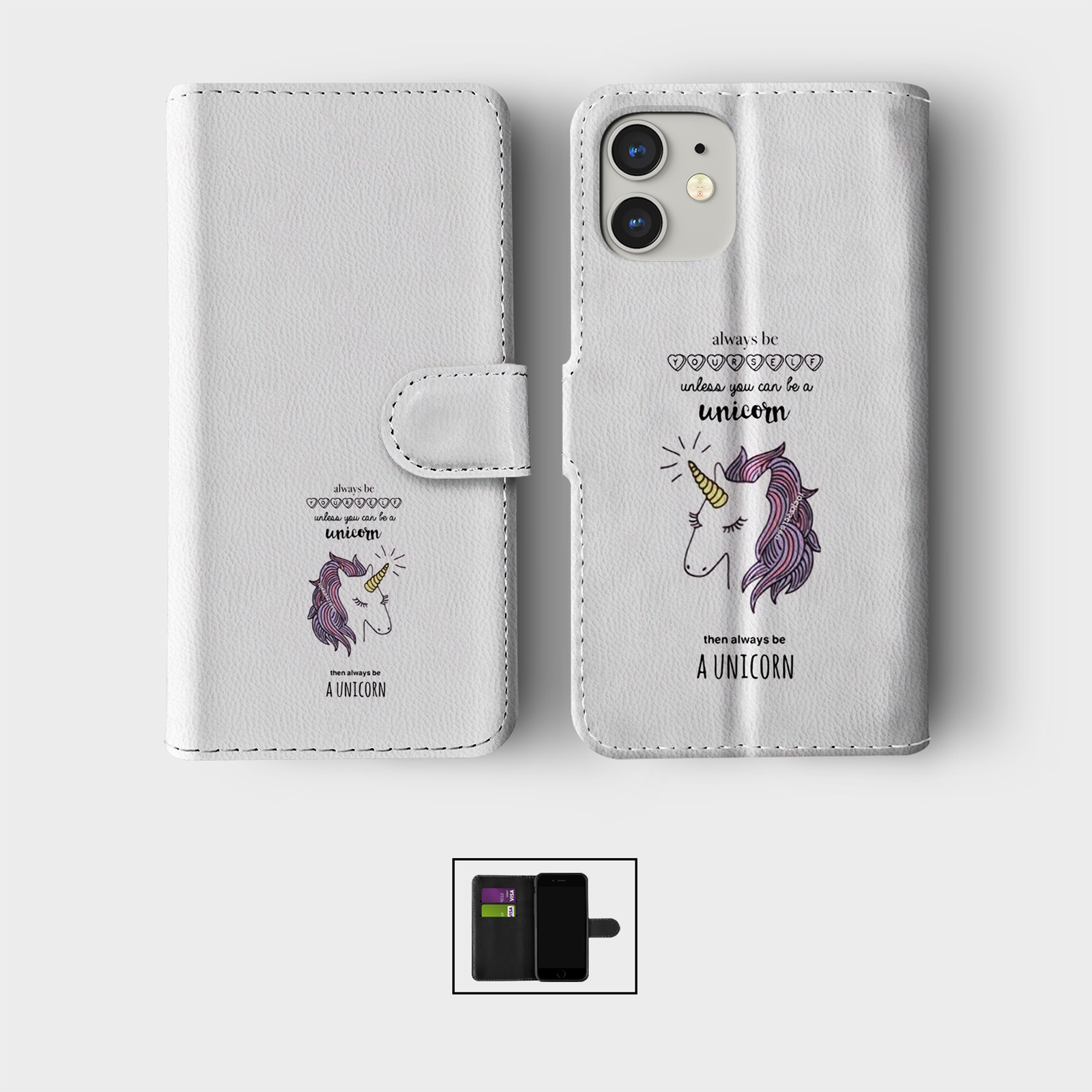 CASE FOR IPHONE 16 15 14 13 12 11 SE PRO WALLET FLIP PHONE COVER CUTE UNICORNS - Picture 6 of 10