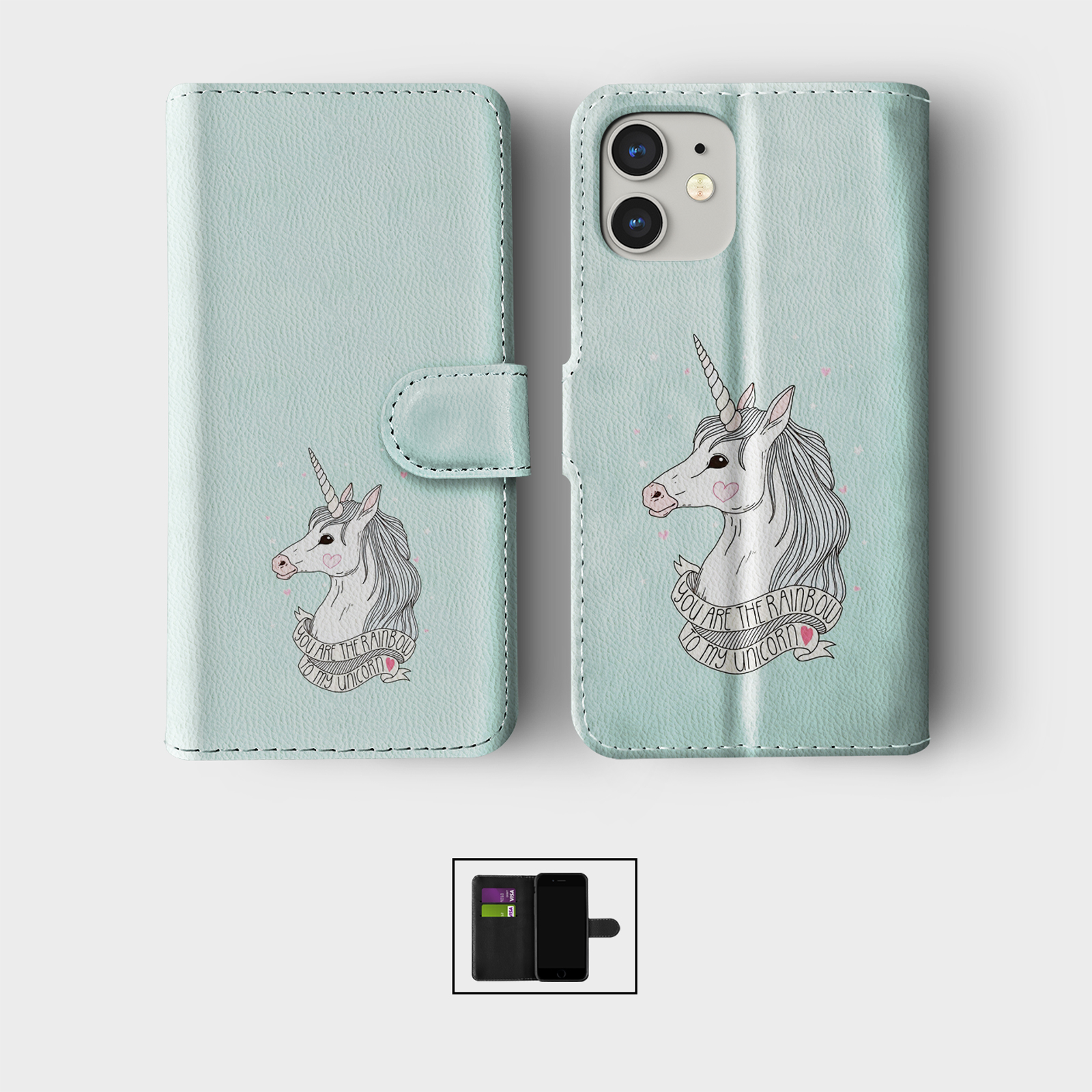 CASE FOR IPHONE 16 15 14 13 12 11 SE PRO WALLET FLIP PHONE COVER CUTE UNICORNS - Picture 8 of 10