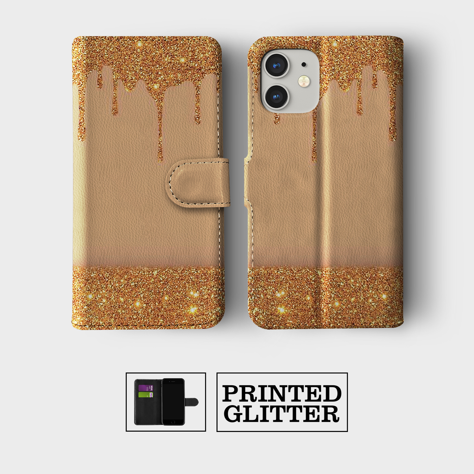 CASE FOR IPHONE 16 15 14 13 12 11 SE WALLET FLIP PHONE COVER STARS GOLD RAINBOW - Picture 8 of 10