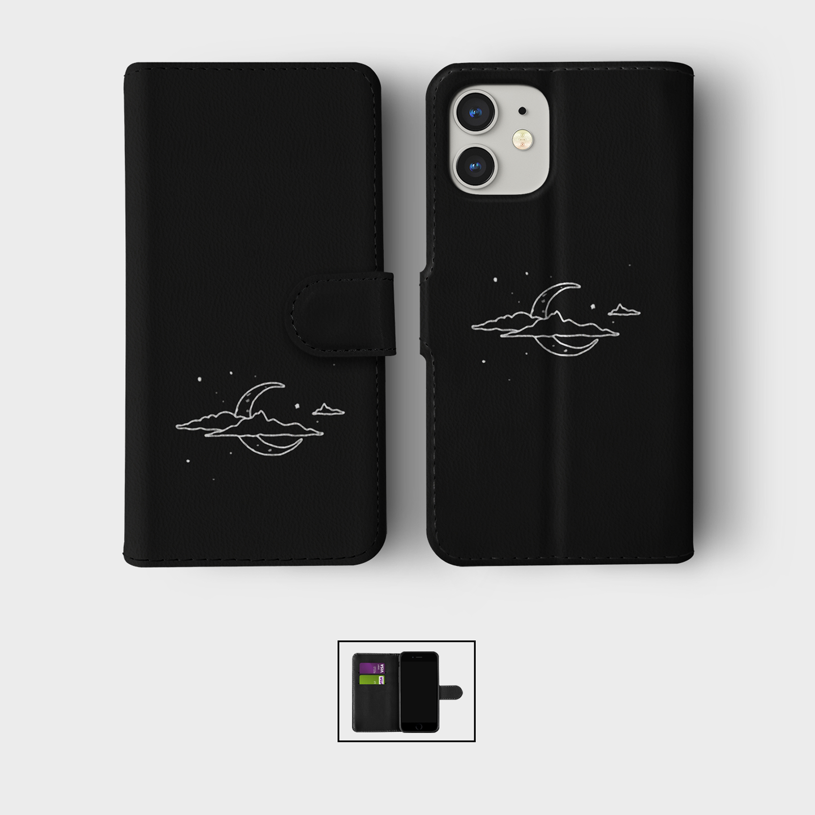 CASE FOR IPHONE 16 15 14 13 12 11 PRO WALLET FLIP PHONE COVER MOON ROSES HEART - Picture 2 of 10