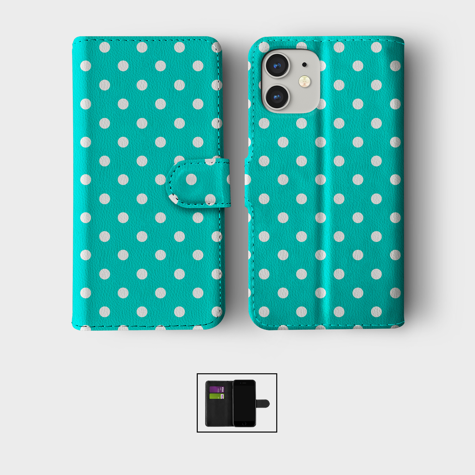 CASE FOR IPHONE 16 15 14 13 12 11 PRO WALLET FLIP PHONE COVER POLKA DOT SHABBY - Picture 8 of 10