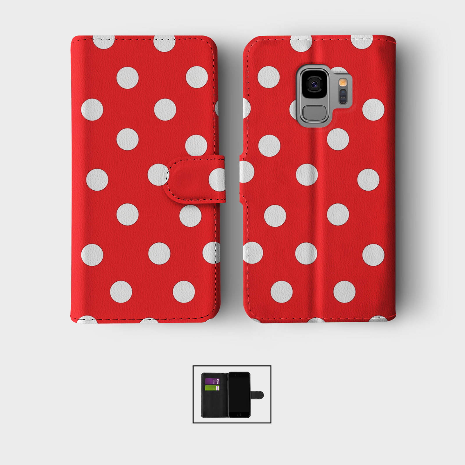 CASE FOR SAMSUNG S23 S22 S21 S20 S10 S9 WALLET FLIP PHONE COVER POLKA DOT SHABBY - Picture 2 of 10