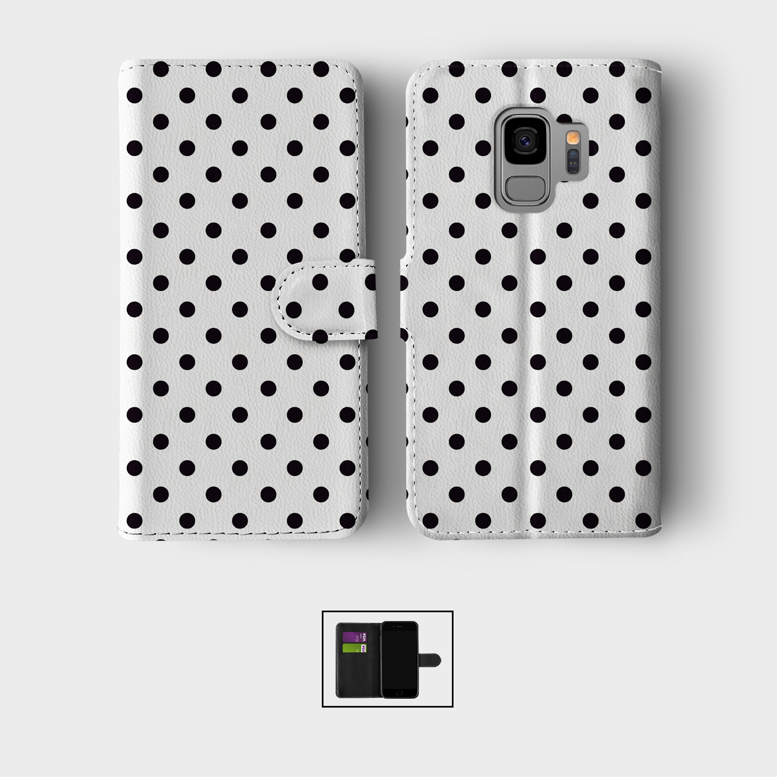 CASE FOR SAMSUNG S23 S22 S21 S20 S10 S9 WALLET FLIP PHONE COVER POLKA DOT SHABBY - Picture 3 of 10