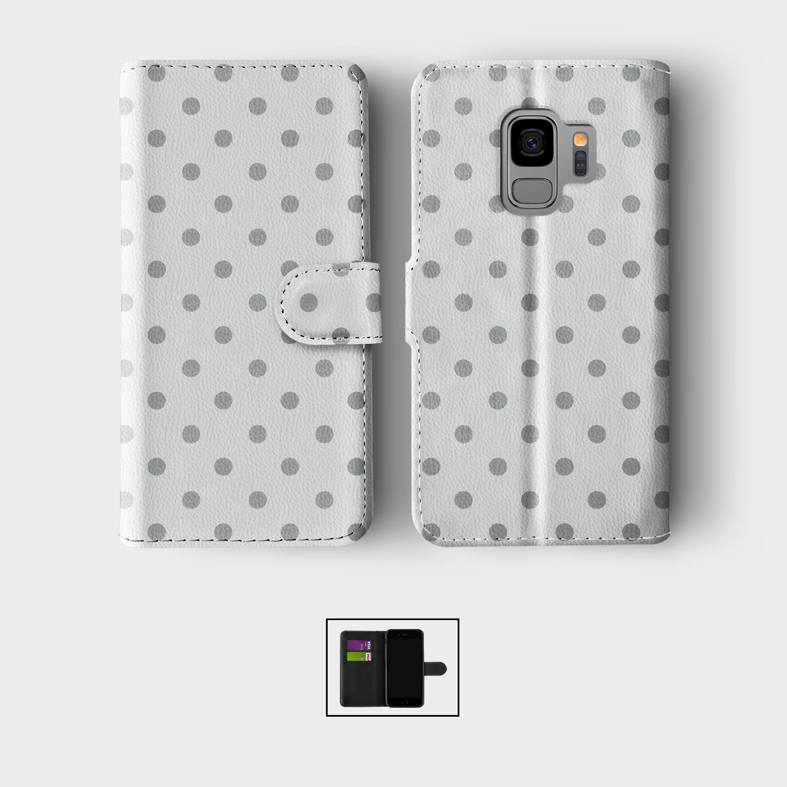 CASE FOR SAMSUNG S23 S22 S21 S20 S10 S9 WALLET FLIP PHONE COVER POLKA DOT SHABBY - Picture 4 of 10