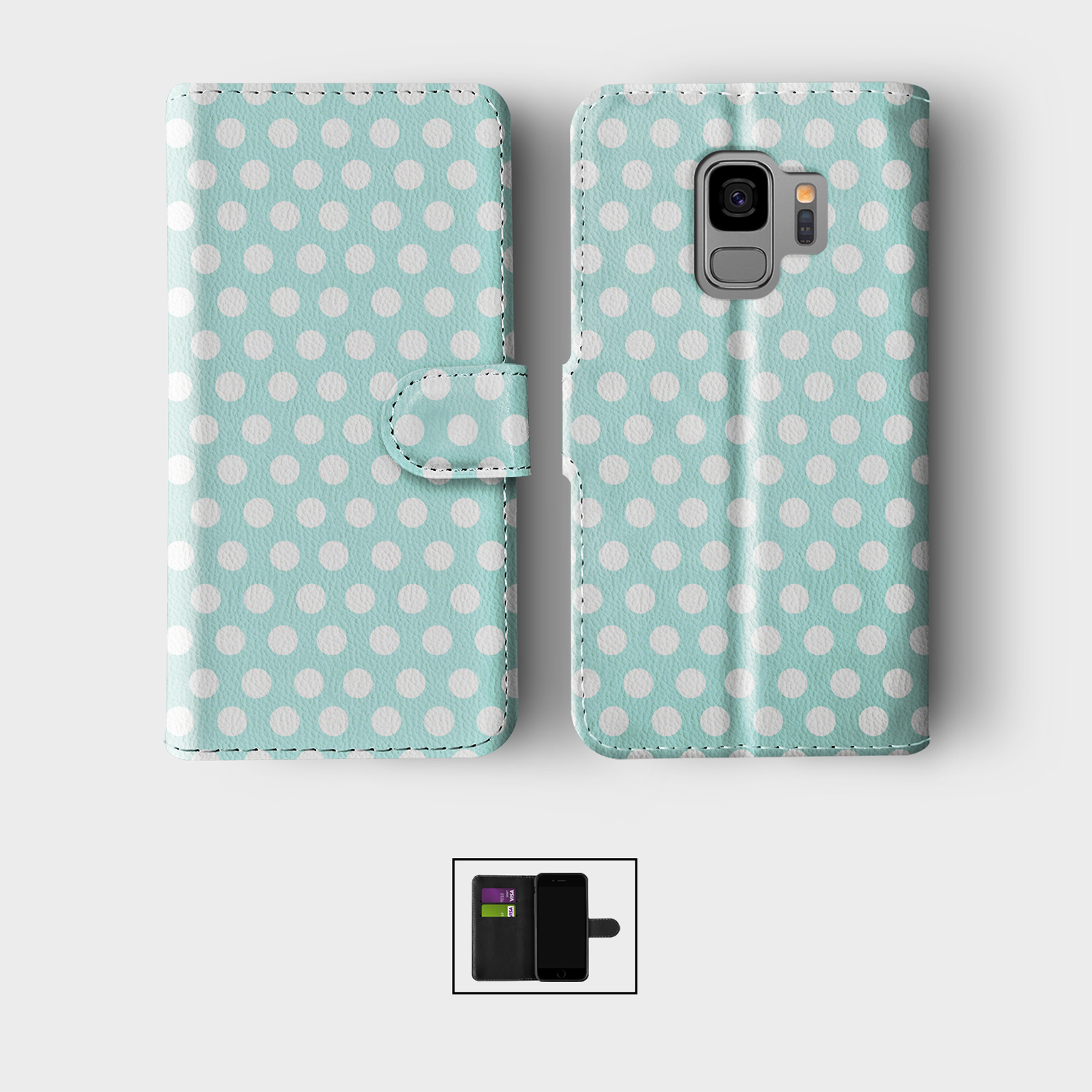 CASE FOR SAMSUNG S23 S22 S21 S20 S10 S9 WALLET FLIP PHONE COVER POLKA DOT SHABBY - Picture 5 of 10