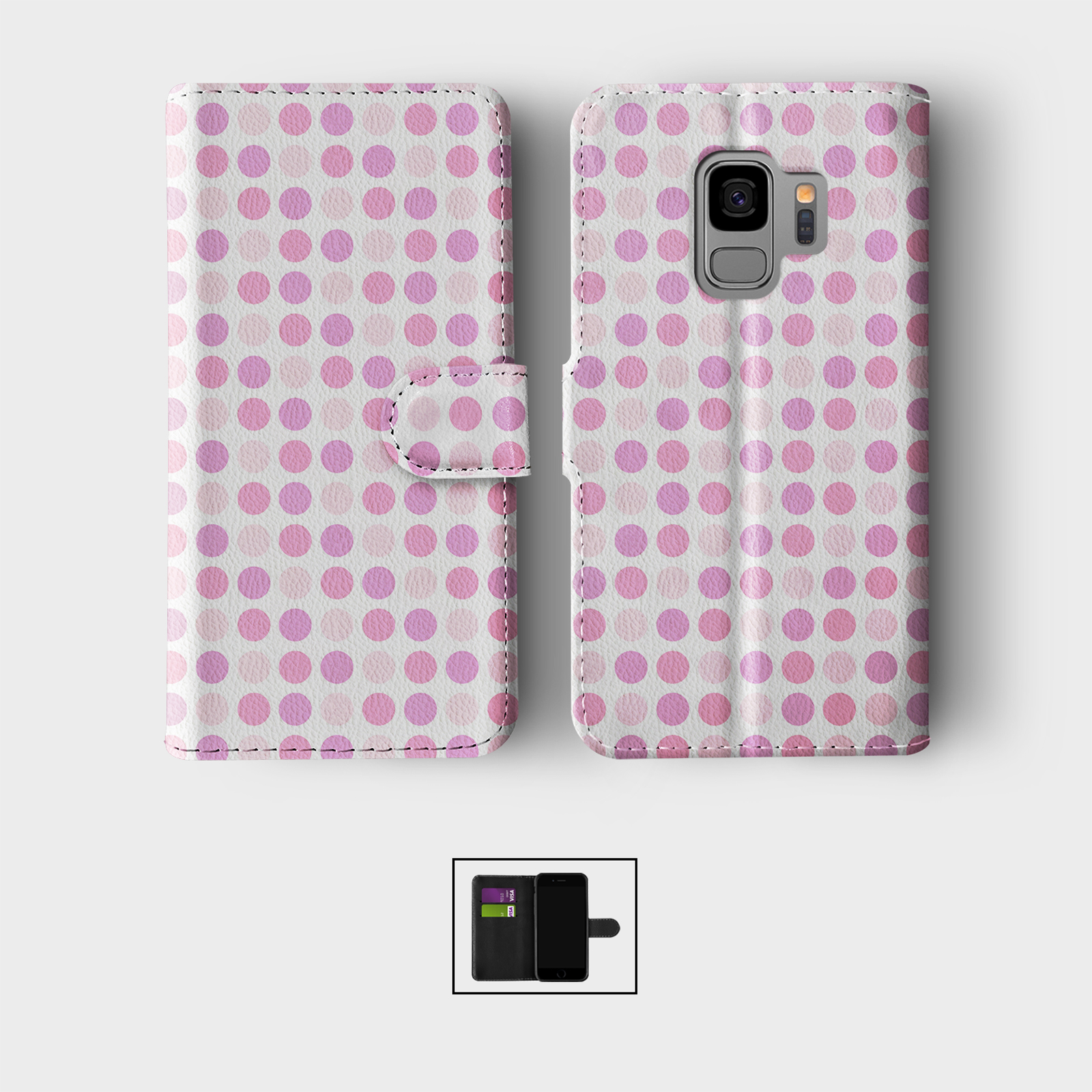 CASE FOR SAMSUNG S23 S22 S21 S20 S10 S9 WALLET FLIP PHONE COVER POLKA DOT SHABBY - Picture 6 of 10