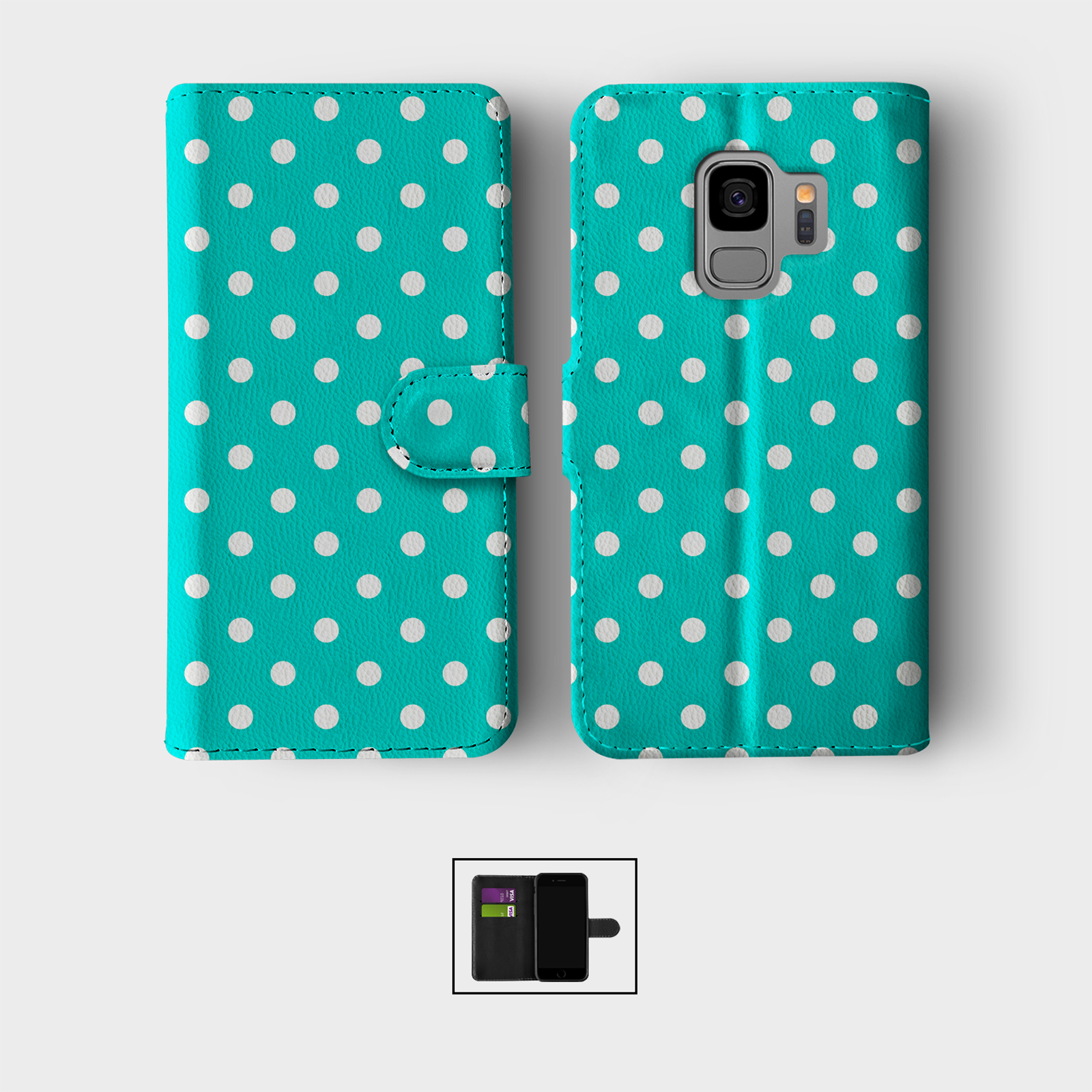 CASE FOR SAMSUNG S23 S22 S21 S20 S10 S9 WALLET FLIP PHONE COVER POLKA DOT SHABBY - Picture 8 of 10