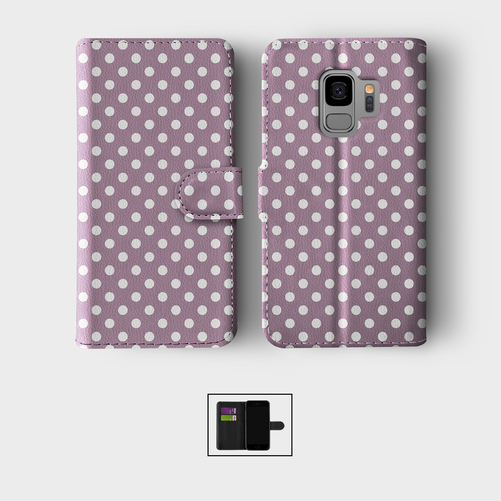 CASE FOR SAMSUNG S23 S22 S21 S20 S10 S9 WALLET FLIP PHONE COVER POLKA DOT SHABBY - Picture 9 of 10