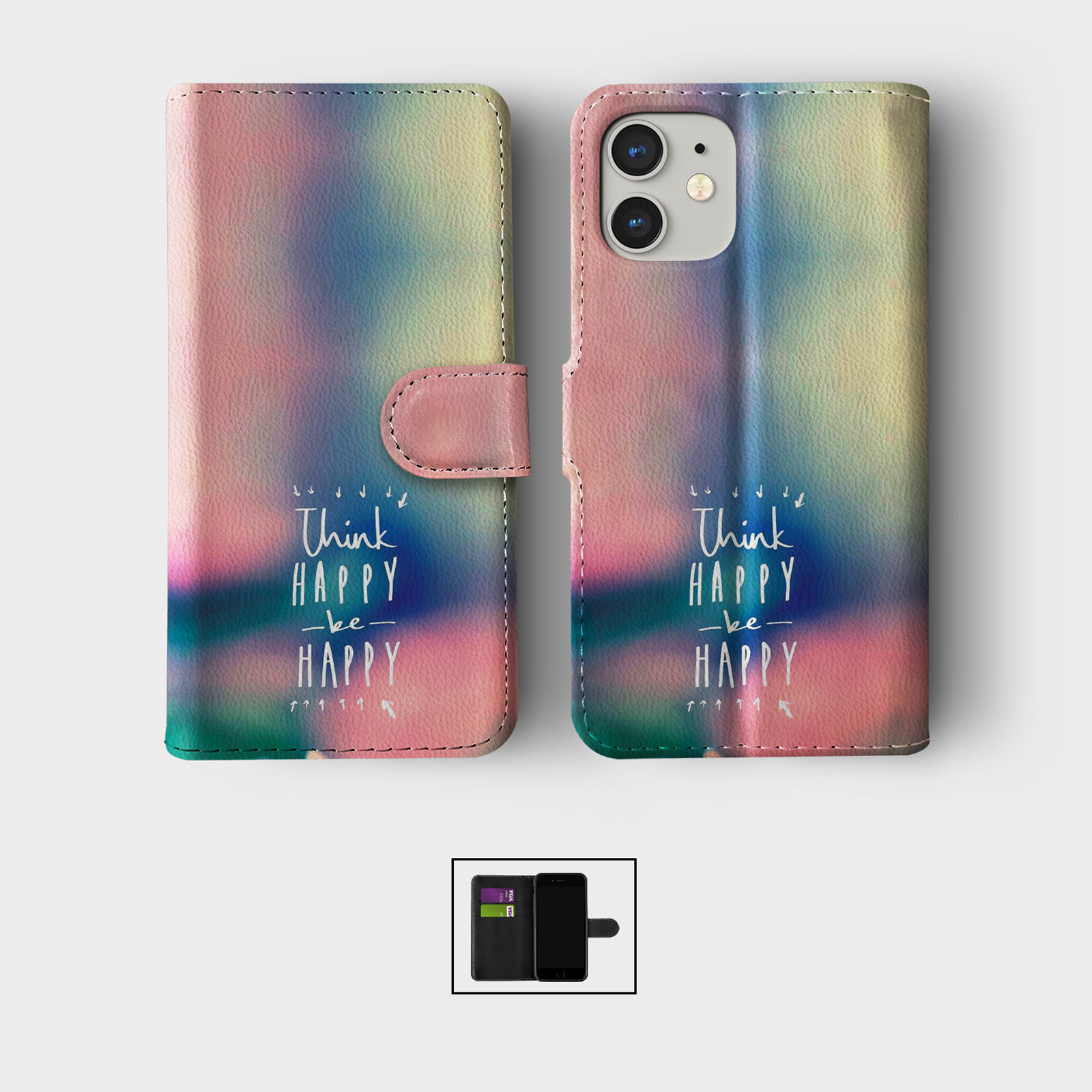 CASE FOR IPHONE 16 15 14 13 12 11 PRO WALLET FLIP PHONE COVER PINK BLUE FLORAL - Picture 2 of 10