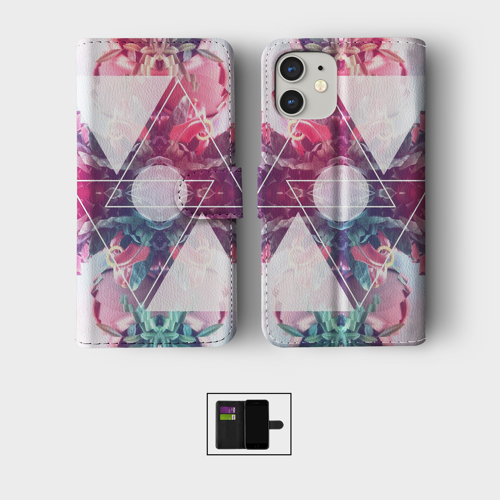 CASE FOR IPHONE 16 15 14 13 12 11 PRO WALLET FLIP PHONE COVER PINK BLUE FLORAL - Picture 3 of 10