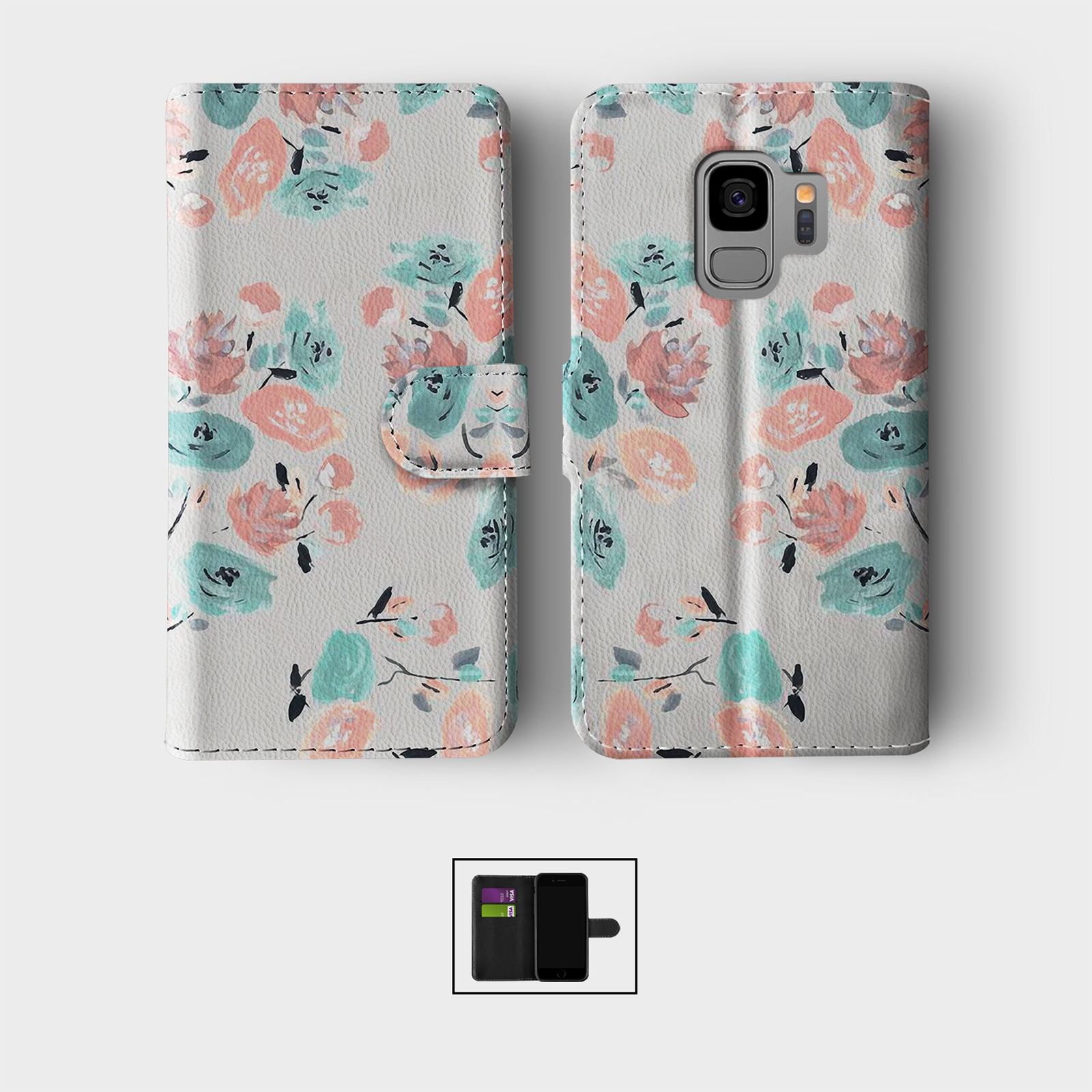 CASE FOR SAMSUNG S23 S22 S21 S20 S10 S9 WALLET FLIP PHONE COVER PINK BLUE FLORAL - 第 8/10 張圖片
