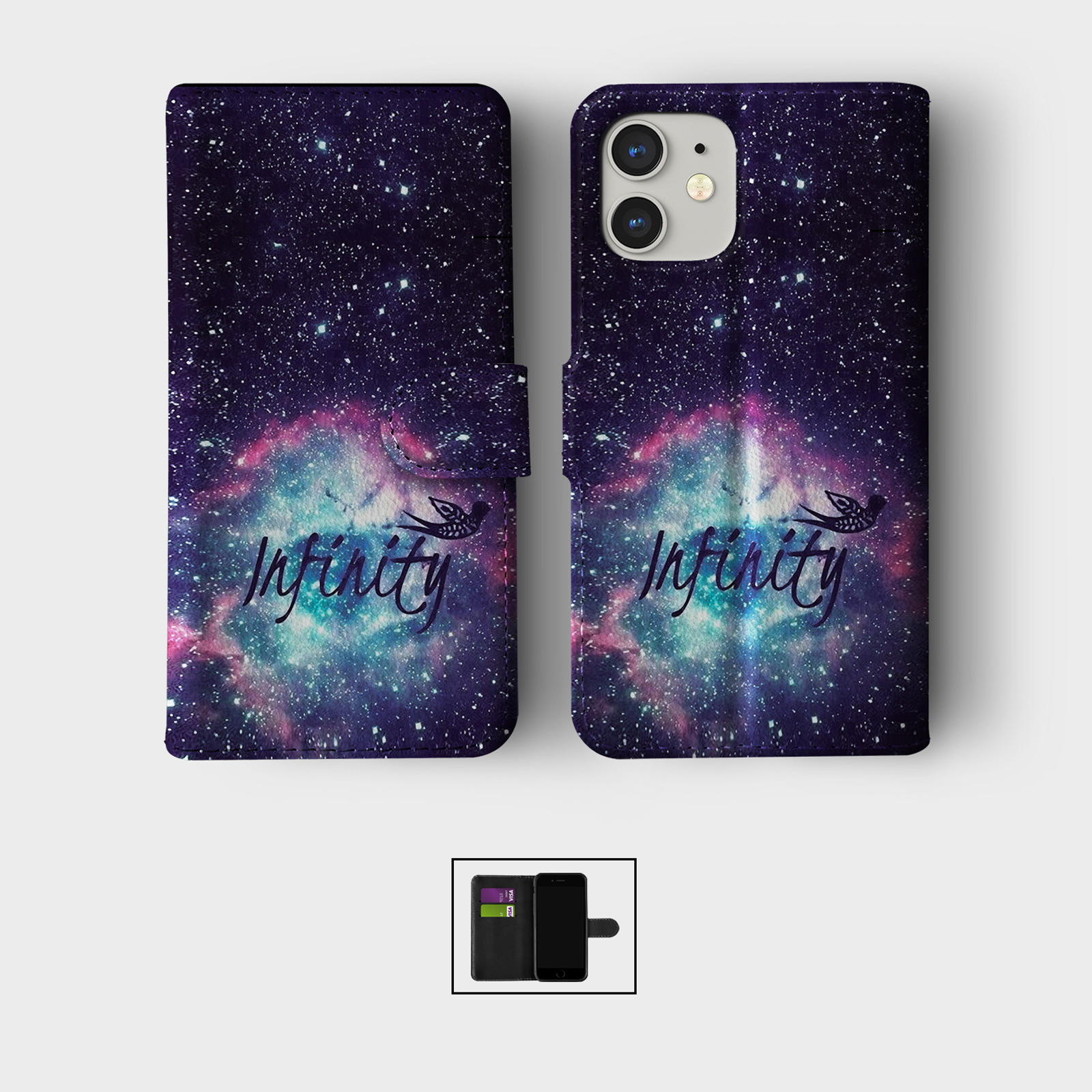 CASE FOR IPHONE 16 15 14 13 12 11 PRO WALLET FLIP PHONE COVER SPACE SEA CLOUDS - Picture 3 of 10