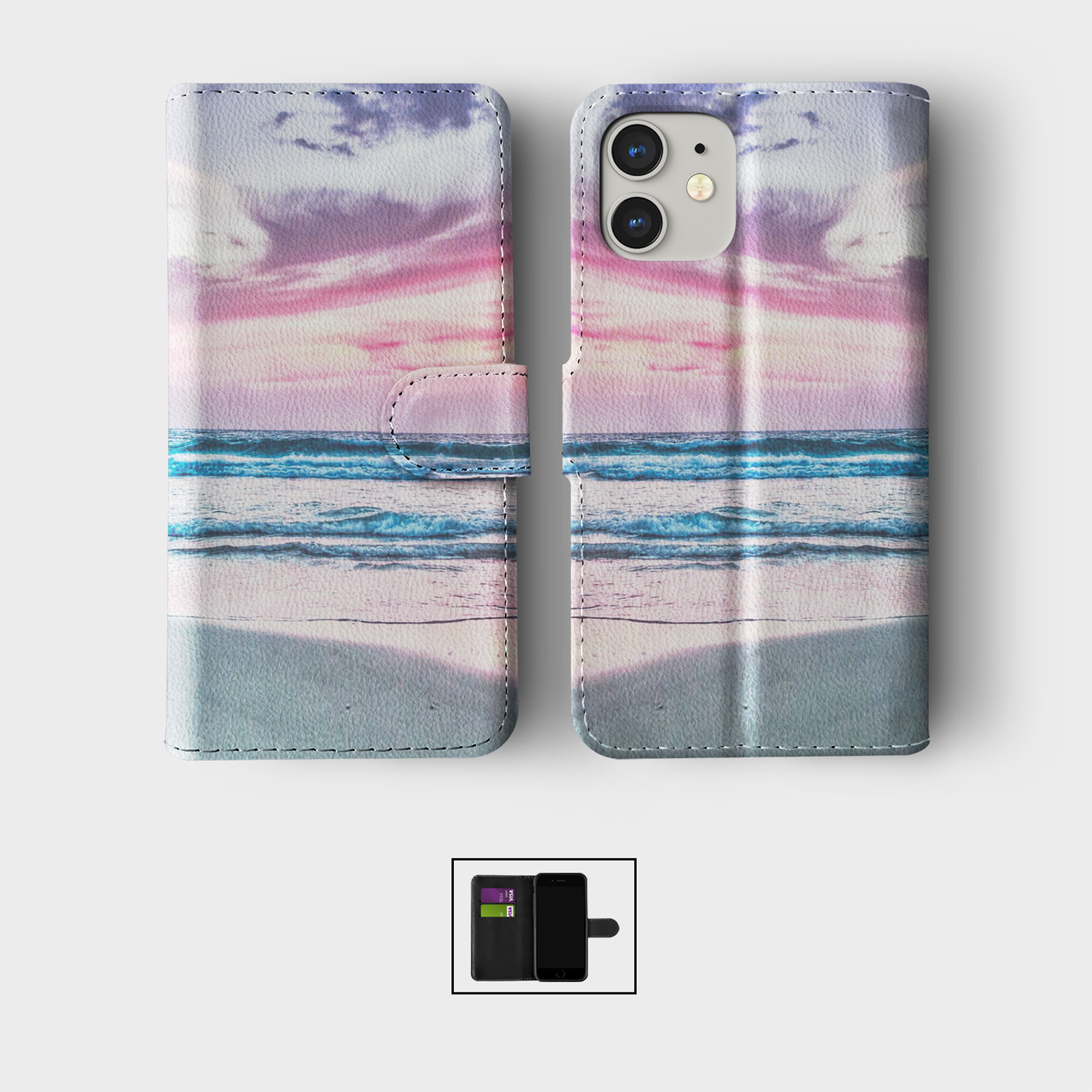 CASE FOR IPHONE 16 15 14 13 12 11 PRO WALLET FLIP PHONE COVER SPACE SEA CLOUDS