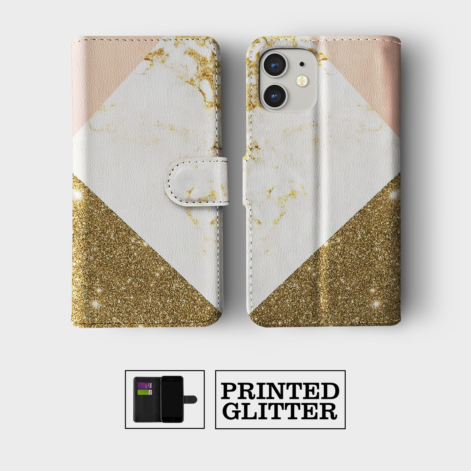 CASE FOR IPHONE 16 15 14 13 12 11 PRO WALLET FLIP PHONE COVER ROSE GOLD HEARTS - Picture 9 of 10
