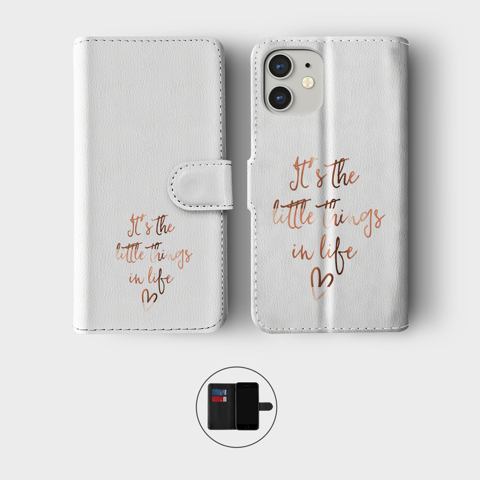 CASE FOR IPHONE 16 15 14 13 12 11 SE WALLET FLIP PHONE COVER ROSE GOLD POLKA DOT - Picture 2 of 10