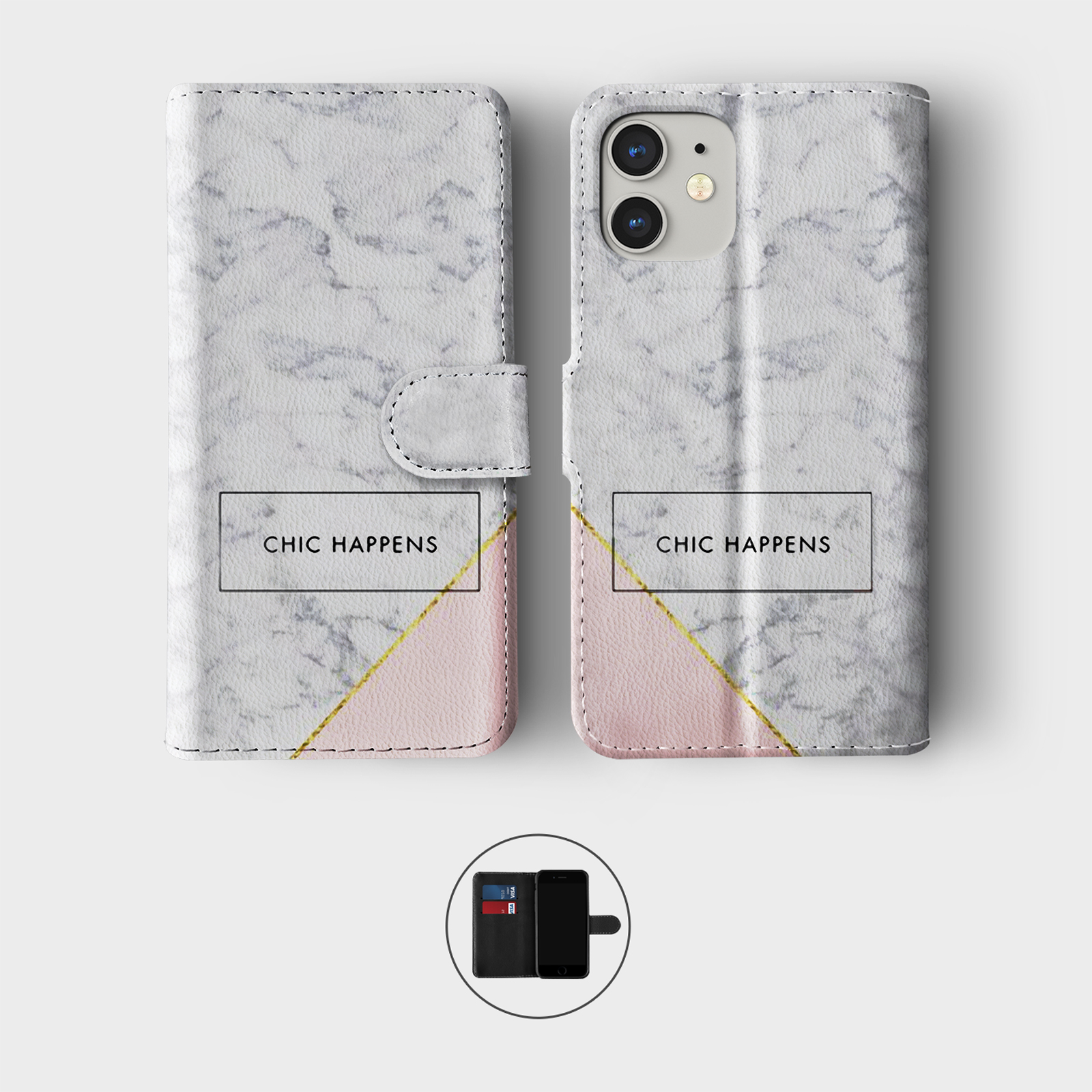 CASE FOR IPHONE 16 15 14 13 12 11 SE WALLET FLIP PHONE COVER ROSE GOLD POLKA DOT - Picture 6 of 10