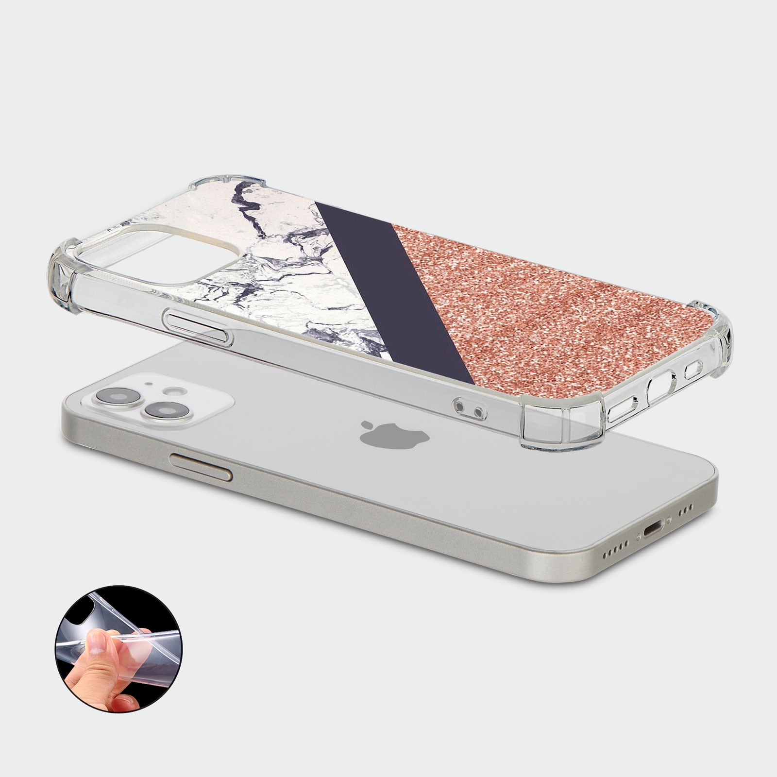 CASE FOR IPHONE 15 14 13 12 11 SE 8 PRO SHOCKPROOF PHONE COVER MARBLE ROSE GOLD - Picture 8 of 34